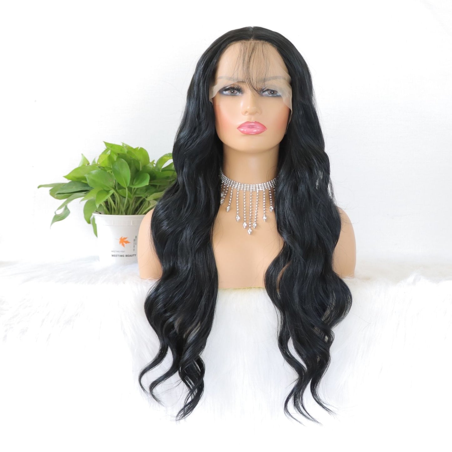 Black Body Wave Lace Front Wig 13x4 Free Part HD Transparent Synthetic Wig Heat Resistant & Pre-Plucked Natural Hairline for Daily Festival Use 24 Inch