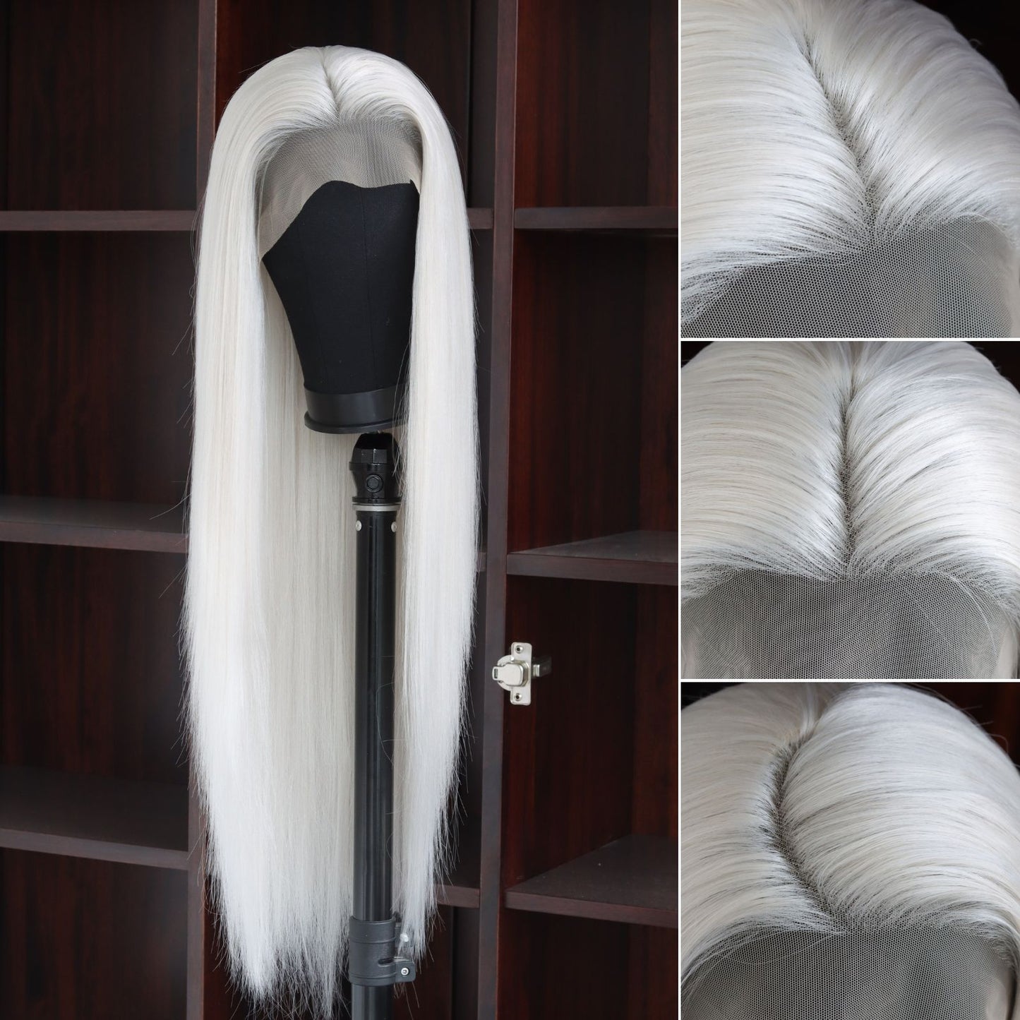 Gray White Straight Synthetic Lace Front Wig 13x4 for Party Daily Use 32 Inches