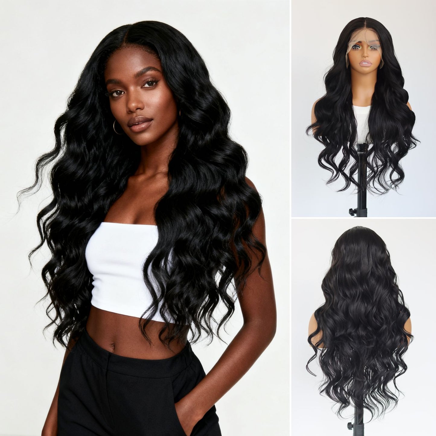 Black Body Wave Synthetic Lace Front Wigs for Holidays Daily Party Use 28 Inch