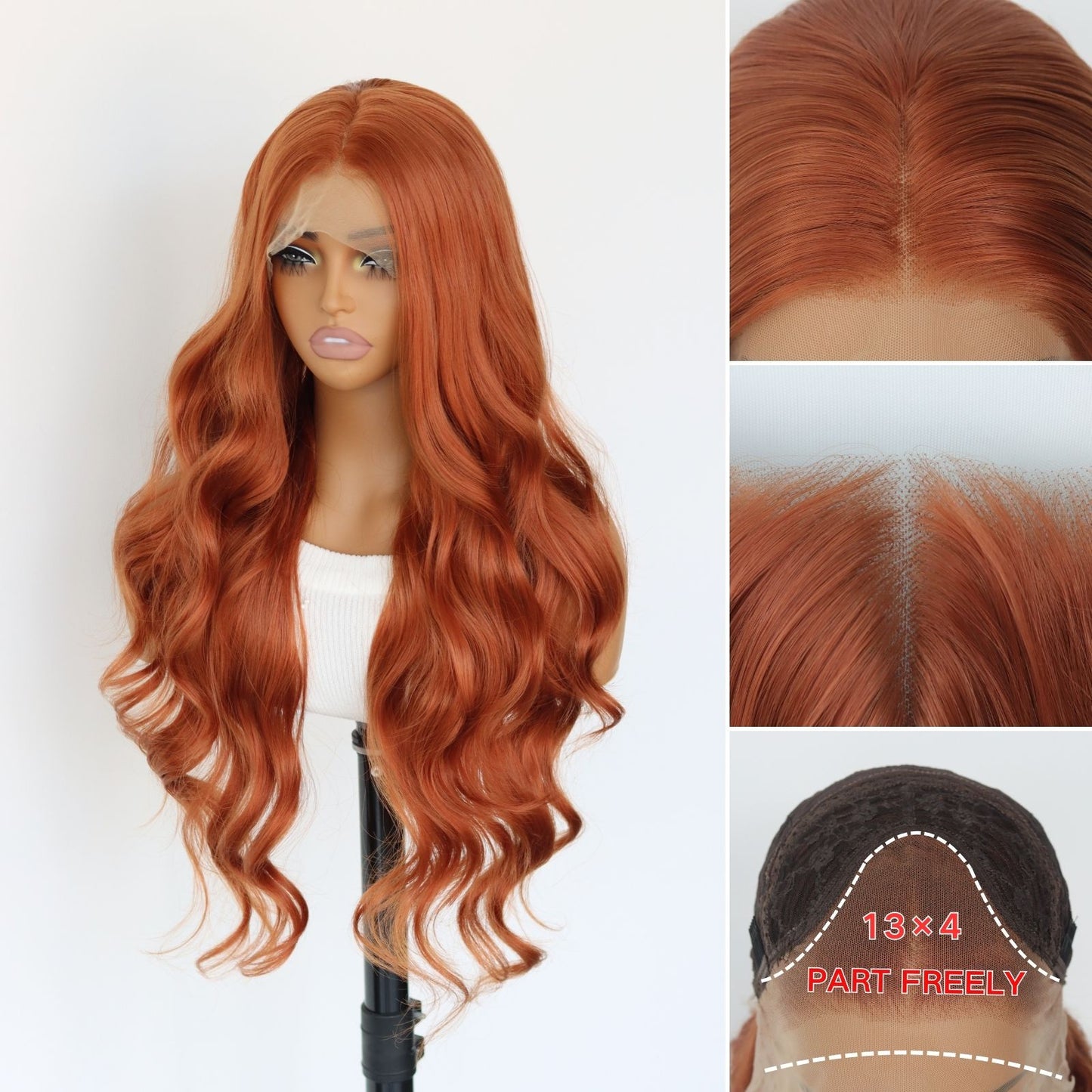 Ginger Orange Body Wave Synthetic Lace Front Wig 13x4 for  Party Daily Use 28 Inch