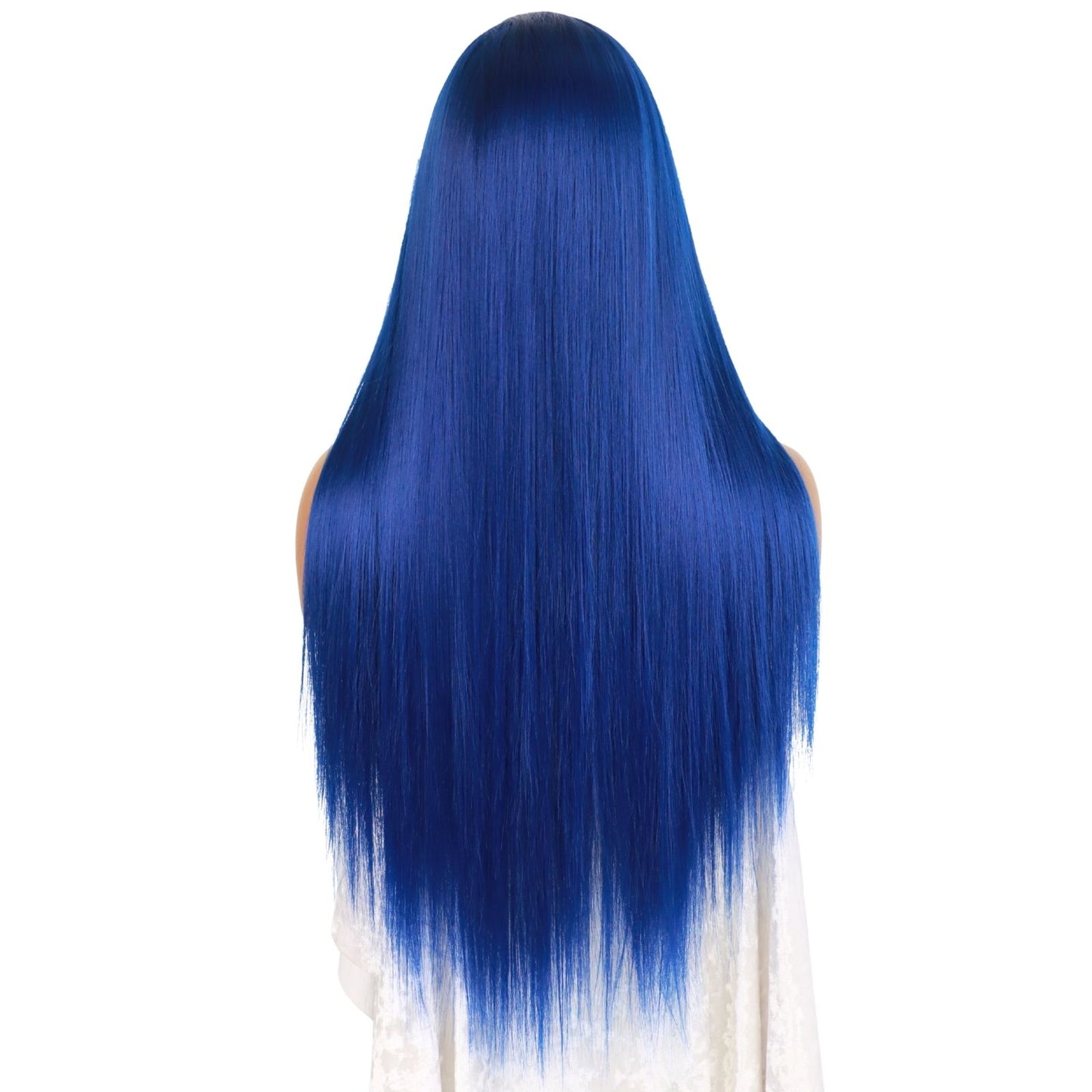 Blue Long Straight Lace Front Synthetic Wig 13x4 HD Transparent Lace, Free Part, Pre-Plucked Natural Hairline, Heat-Resistant Fiber for Women 24"
