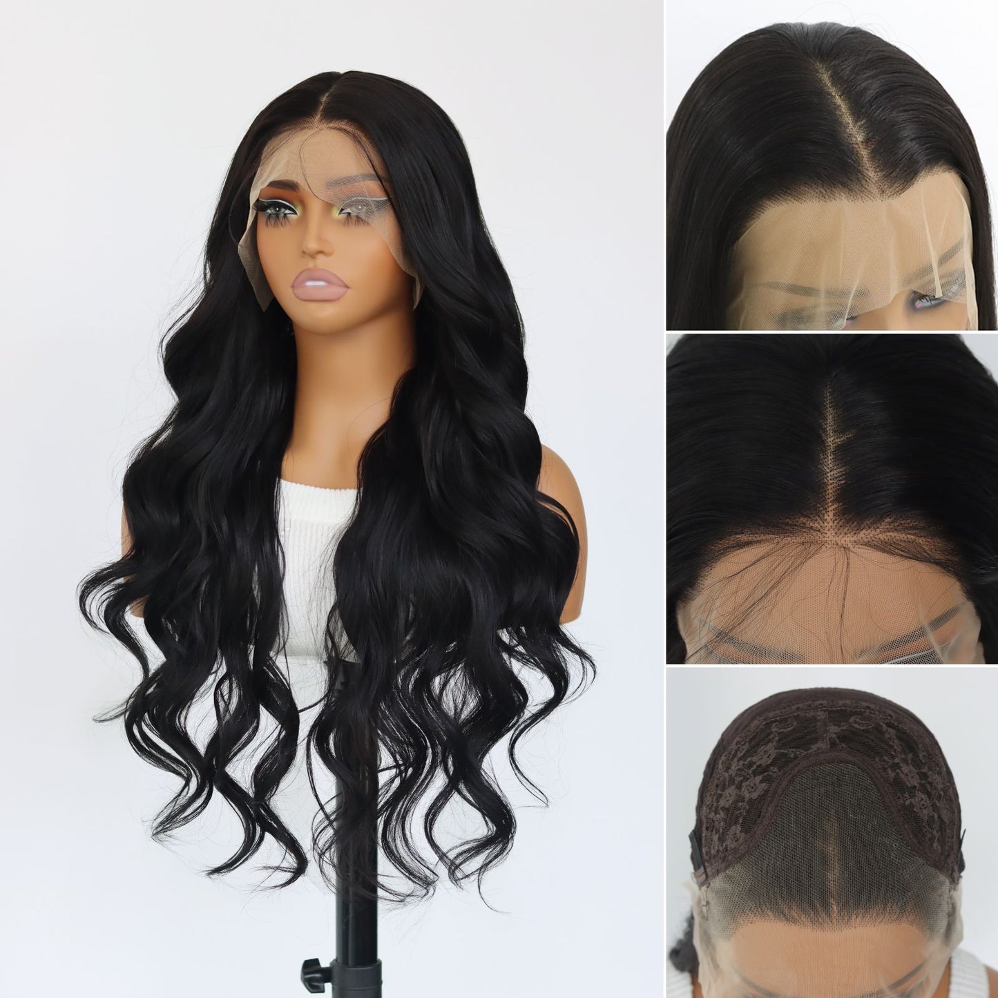 Black Body Wave Synthetic Lace Front Wig 13x4 Daily Use 28 Inches