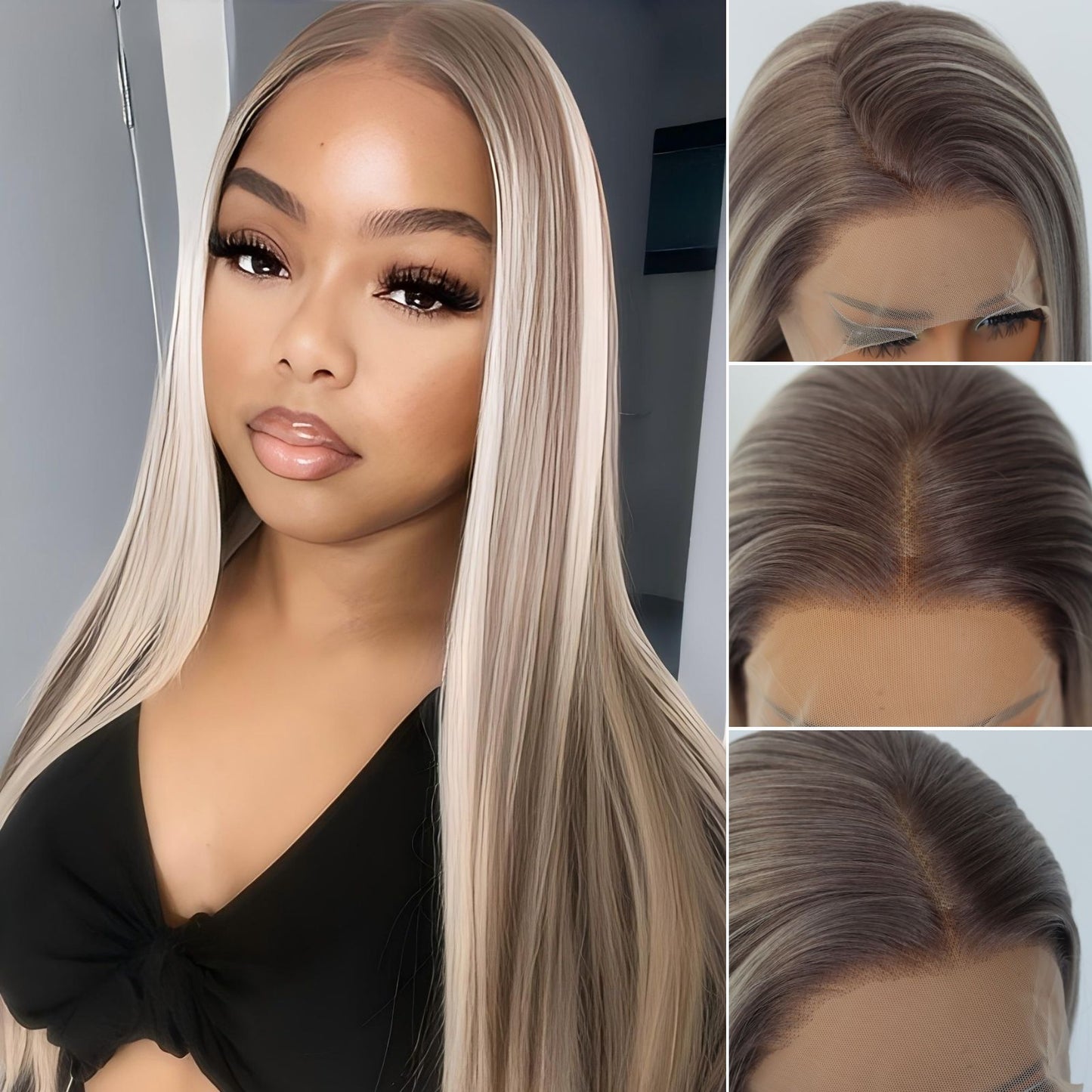 Ombre Blonde Mixed Brown Straight Synthetic Lace Front Wig 13X4 Party Daily Use 26 Inches