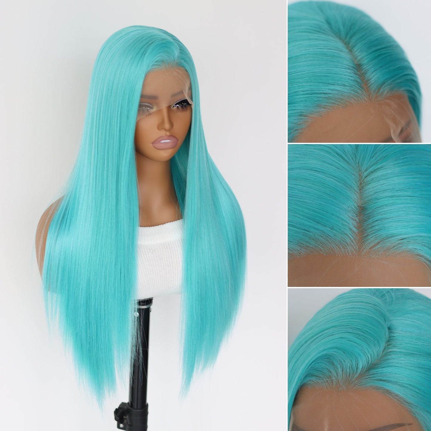 Mint Blue Straight Synthetic Lace Front Wig 13x4 for Party Halloween Use 26 Inches