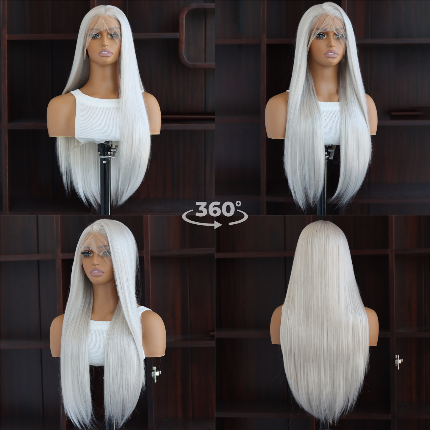 White Long Straight Wigs Platinum White Synthetic Wig 13×4 Lace Front Wigs Pre Plucked Natural Hairline Heat-Resistant Fiber Wig For Women(24Inch)
