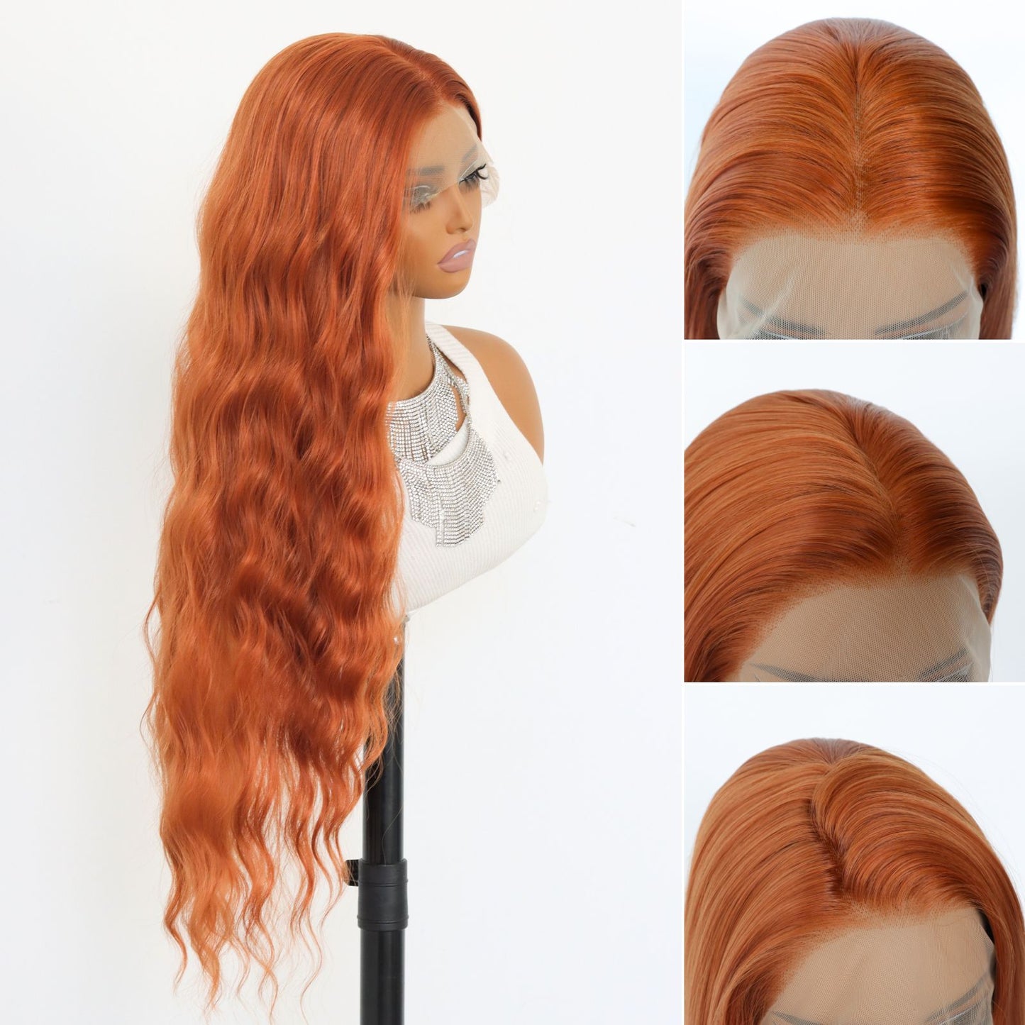 Ginger Orange Body Wave Synthetic Lace Front Wig 13x4 for Cosplay Halloween Use 32 Inch
