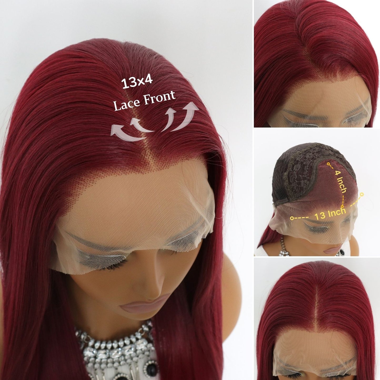 Burgundy Straight Wig 13X4 for Women Christmas Daily Use 32 Inch