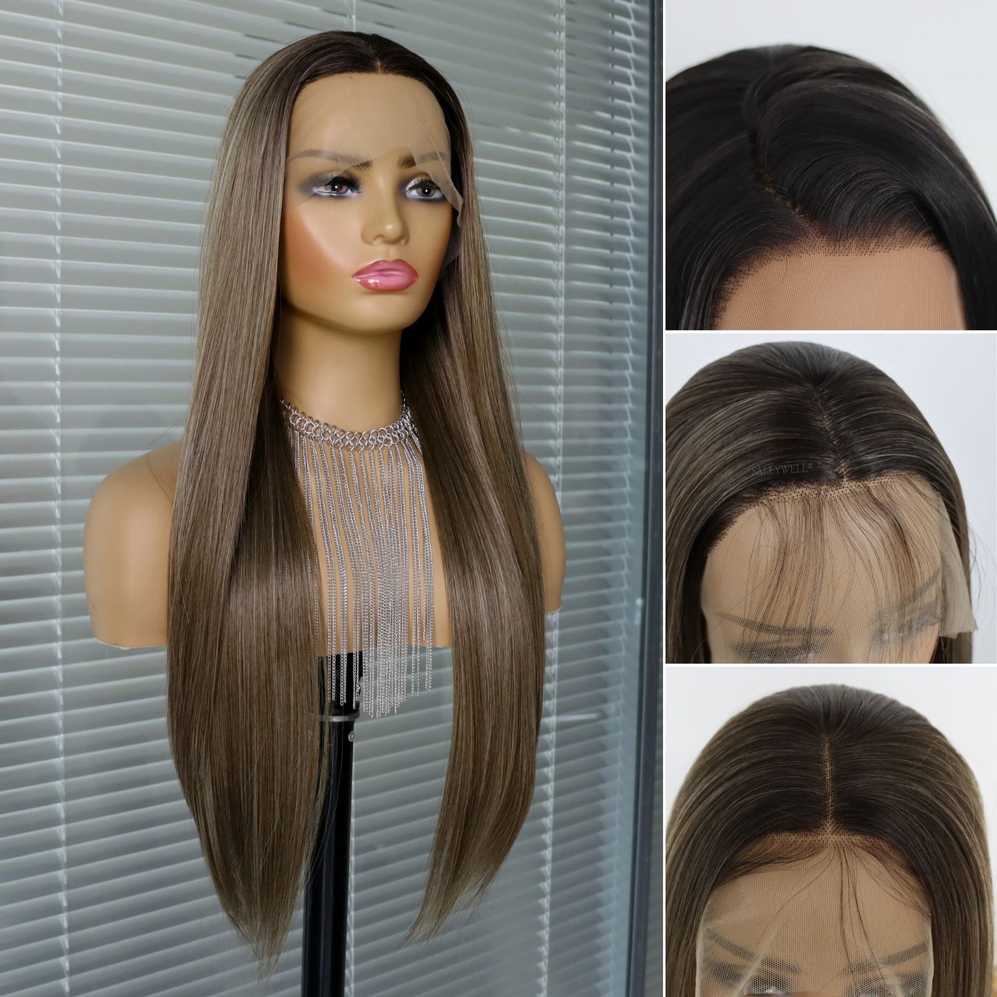 Ombre Brown Straight Synthetic Lace Front Wig13x4 for Party Daily Use 26 Inch