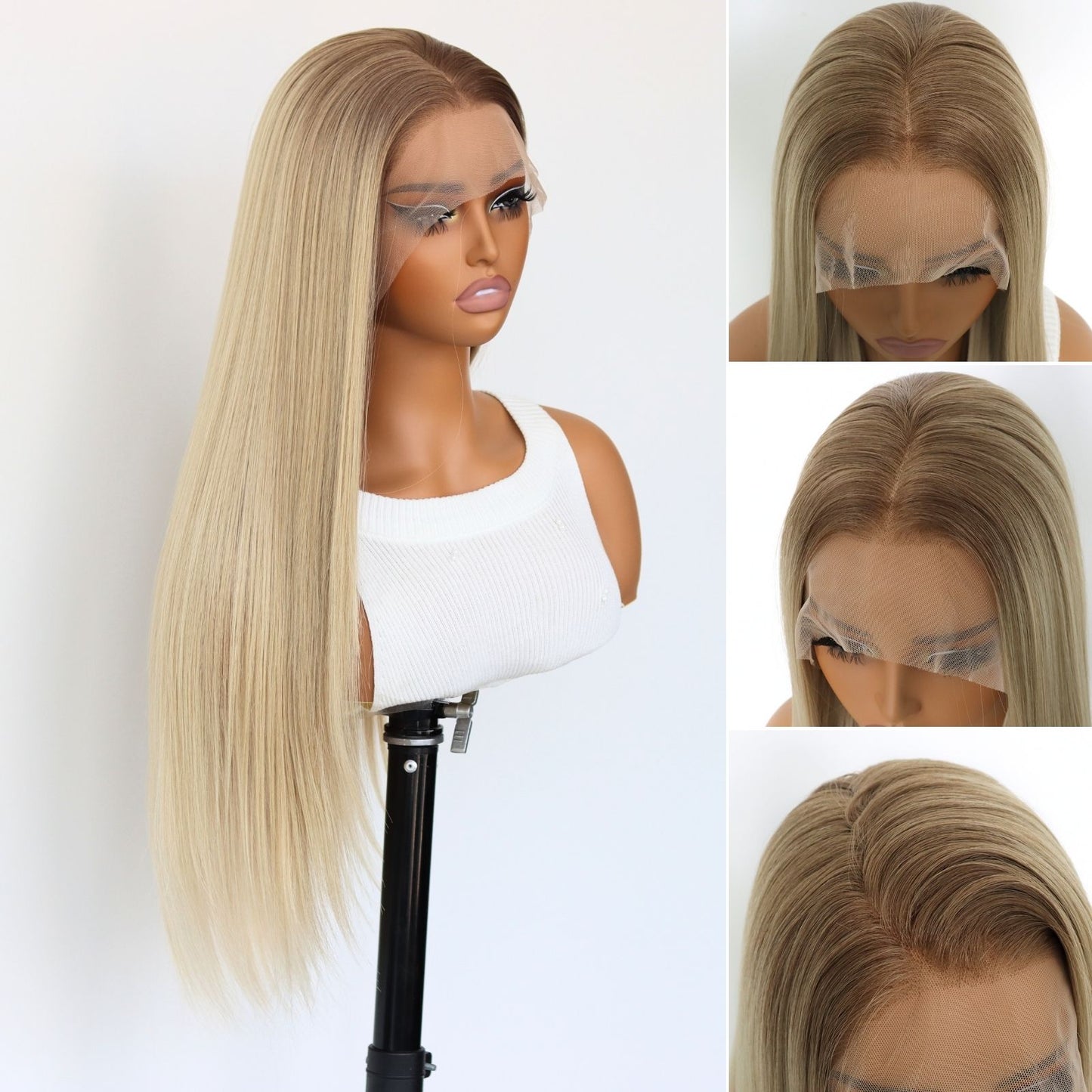 Ombre Blonde Long Straight Synthetic Lace Front Wig 13x4 for Party Daily Use 28 Inch