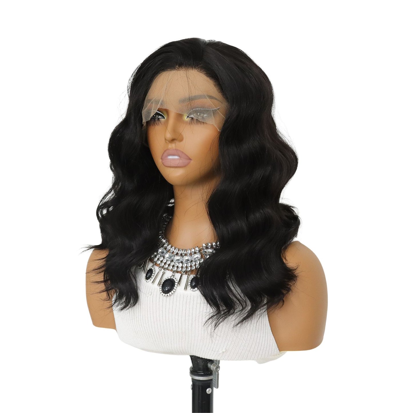 Black Short Wavy Synthetic Lace Front Wig Bob Style 13x4 for Party Everyday Use 14 Inch