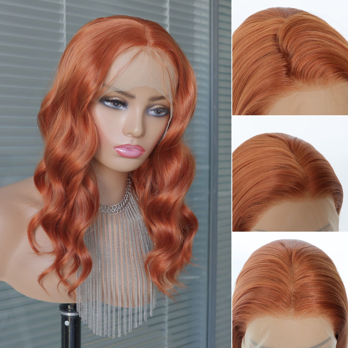Ginger Orange Short Wave Bob Style Lace Front Synthetic Wig 13x4 for Party Daily Use 14 Inch