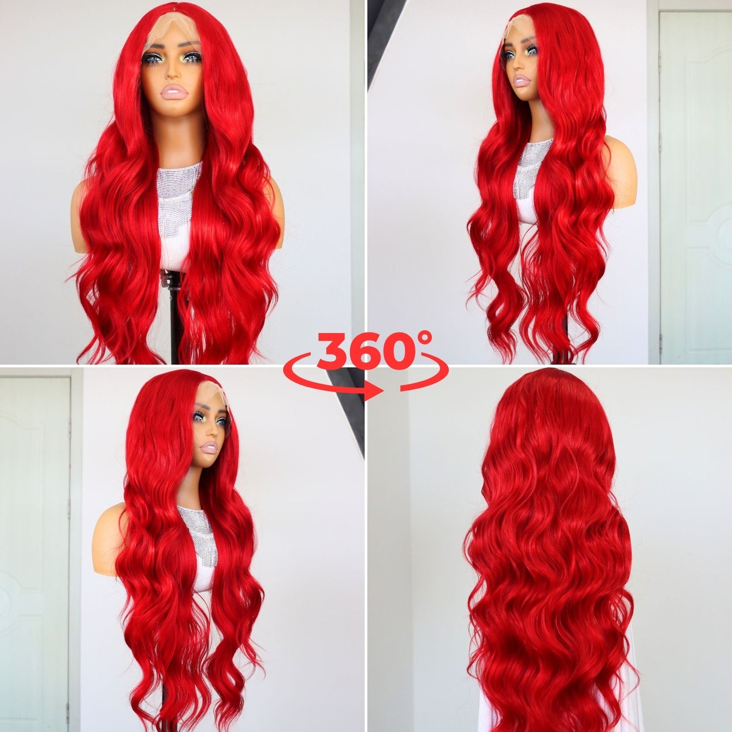 Red Body Wave Lace Front Synthetic Wig 13x4 for Party Daily Use 32 Inch