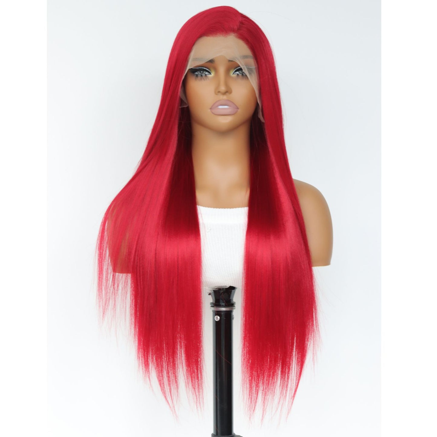 Red Straight Synthetic Lace Front Wig 13X4 Party Daily Use 26 Inches