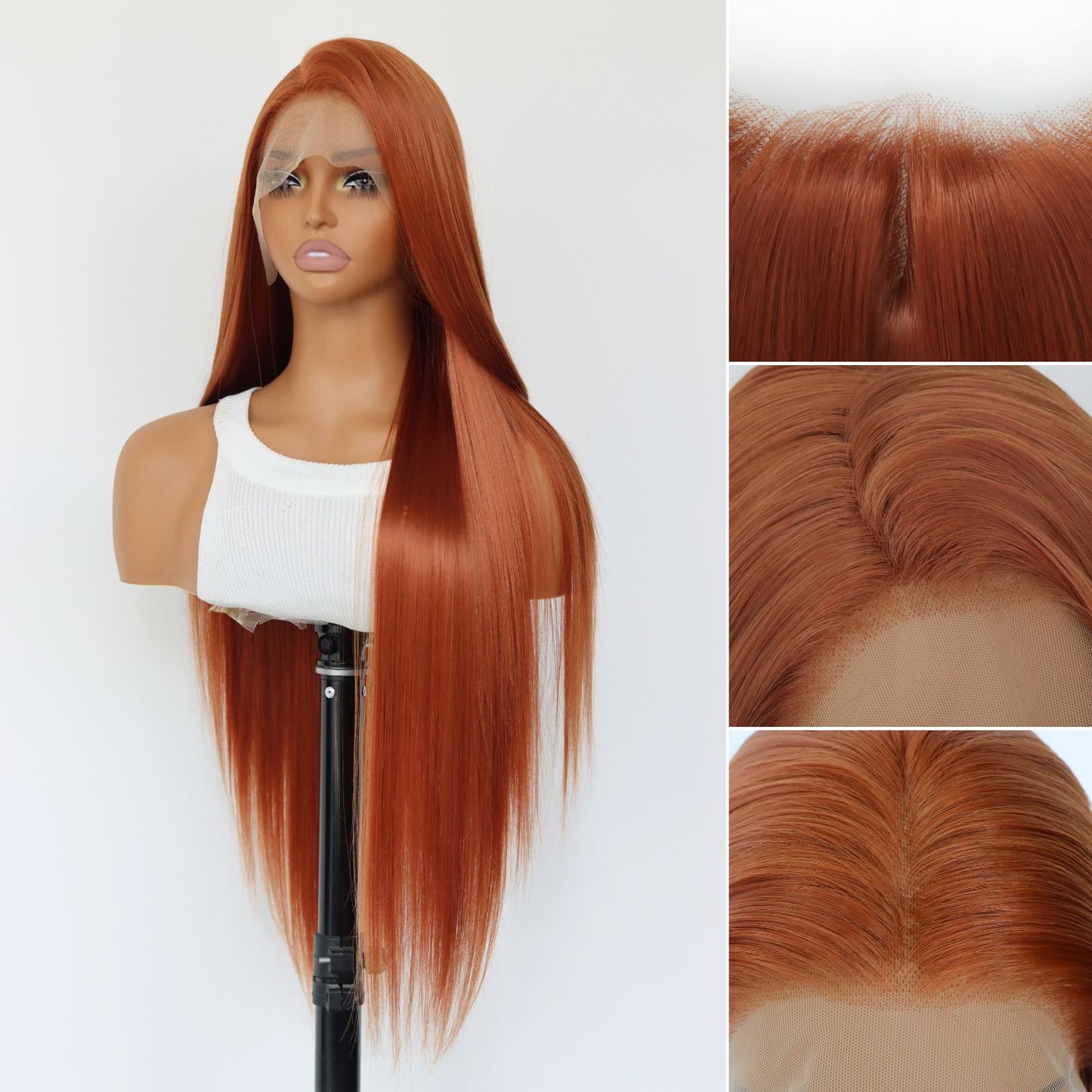 Ginger Orange Straight Synthetic 13x4 Lace Front Wig 32 Inch