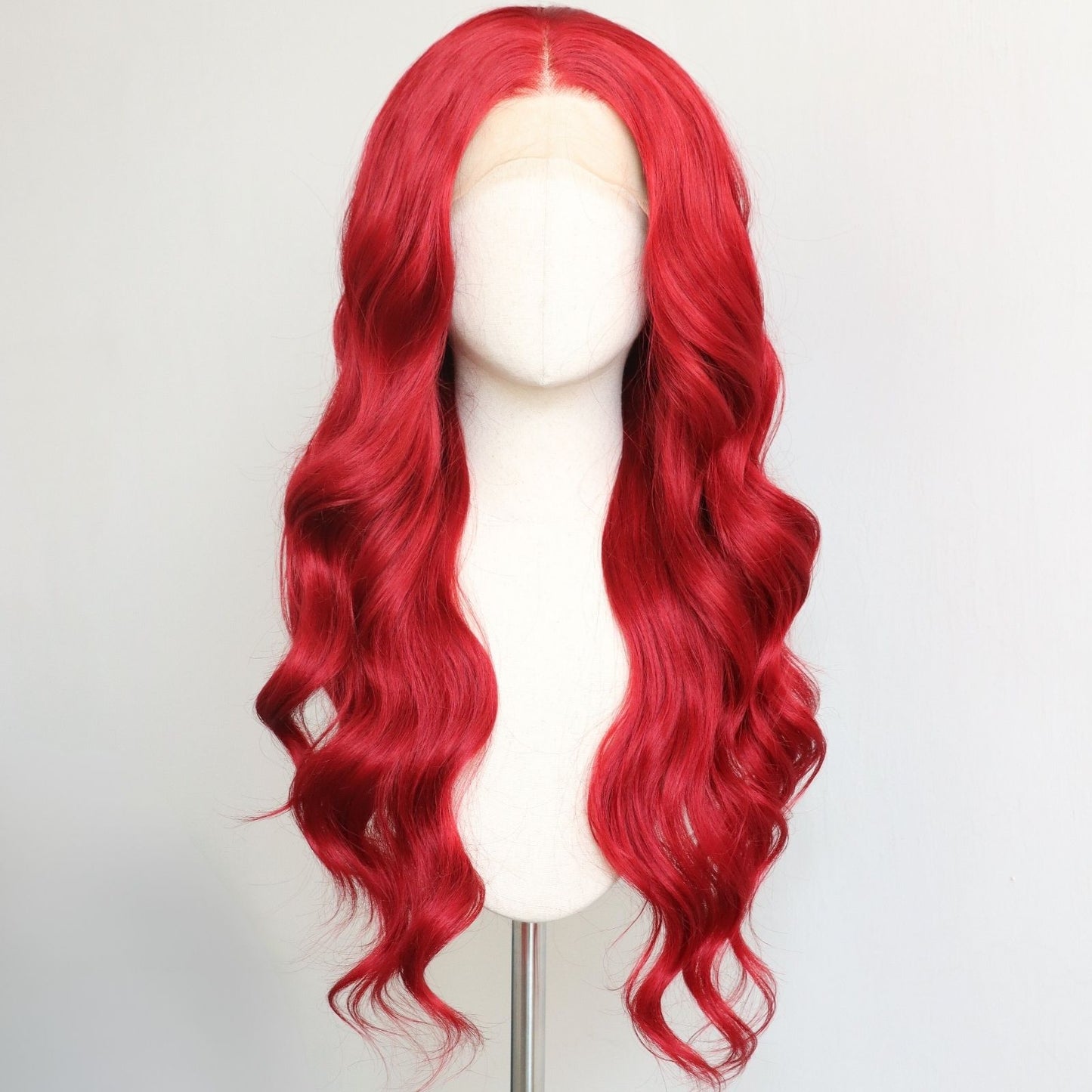 Red Body Wave Lace Front Synthetic Wig 13x4 Heat-Resistant Pre-Plucked Hairline with Free Part 24" Beginner-Friendly for Parties & Cosplay Use