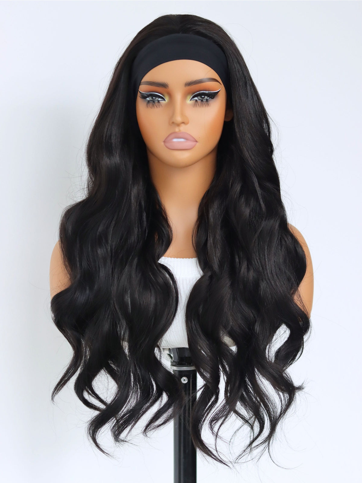 Black Body Wave Headband Wig 24 Inch Heat-Friendly Synthetic Hair Glueless Easy Wear & Go Style for Beginners
