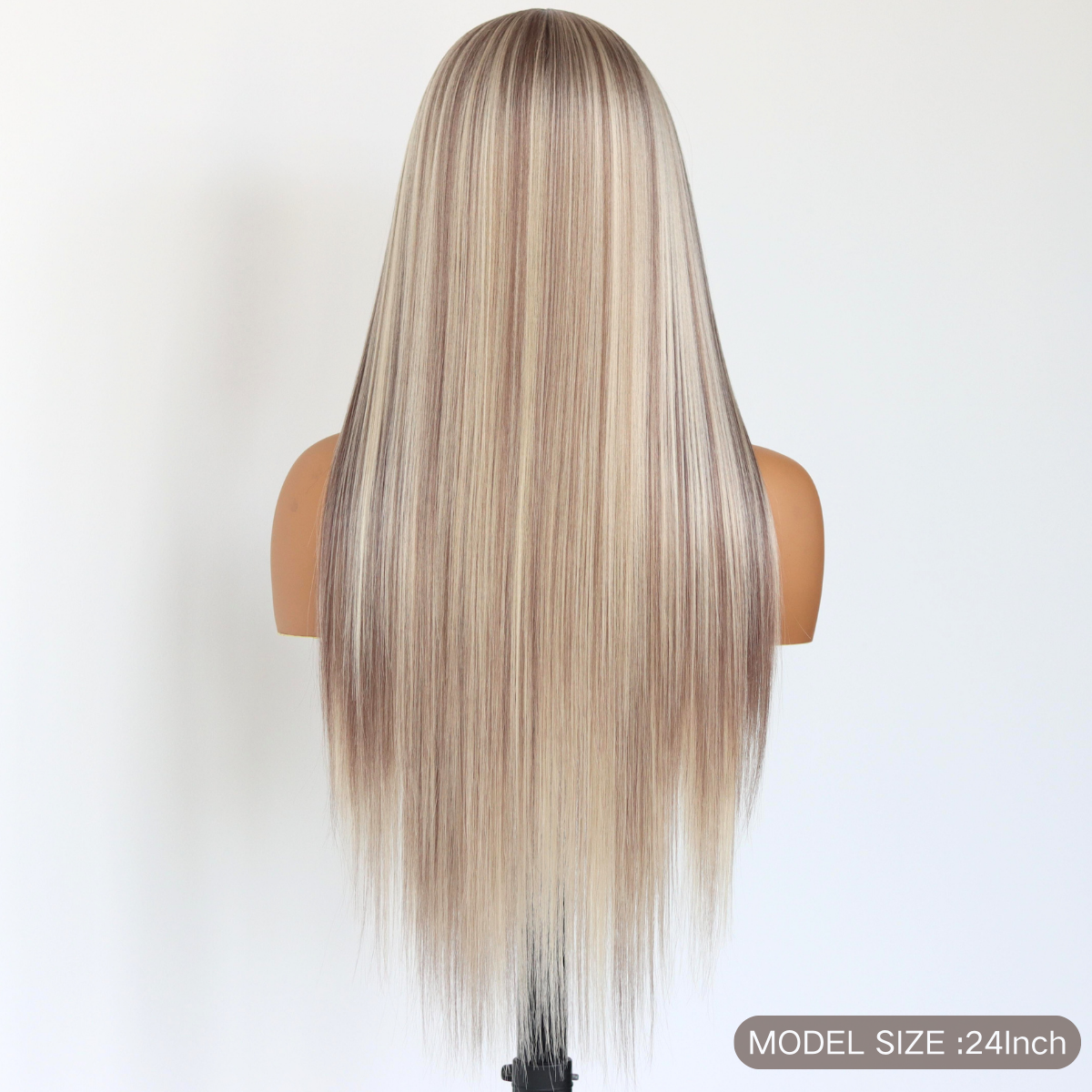 Ombre Brown Stripe Synthetic Wig Long Highlight Ash Blonde Wig 13×4 Lace Front Wigs Ombre Brown Mixed Blonde Glueless Wigs Comfortable Breathable Mesh Cap For Black Women(24Inch)