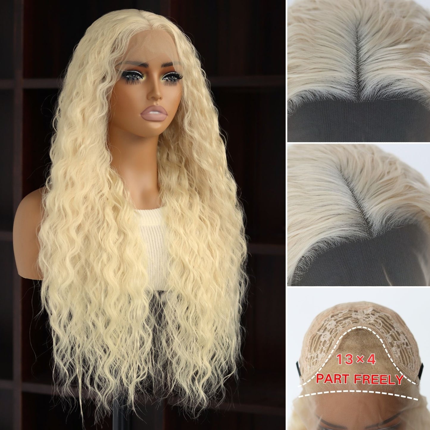 Blonde Long Curly 613# Synthetic Lace Front Wig 13x4 for Party Daily Use 28 Inch