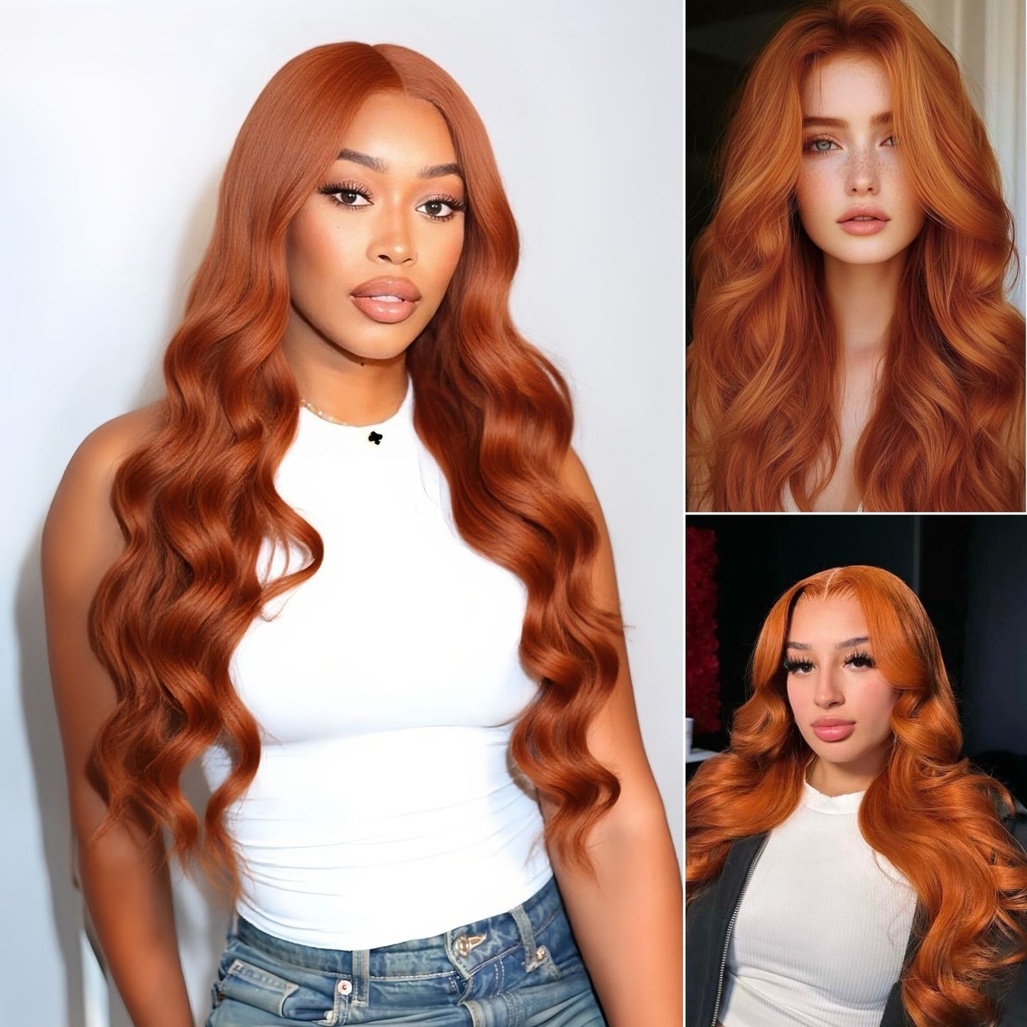 Ginger Orange Body Wave Synthetic Lace Front Wig 13x4 for  Party Daily Use 28 Inch