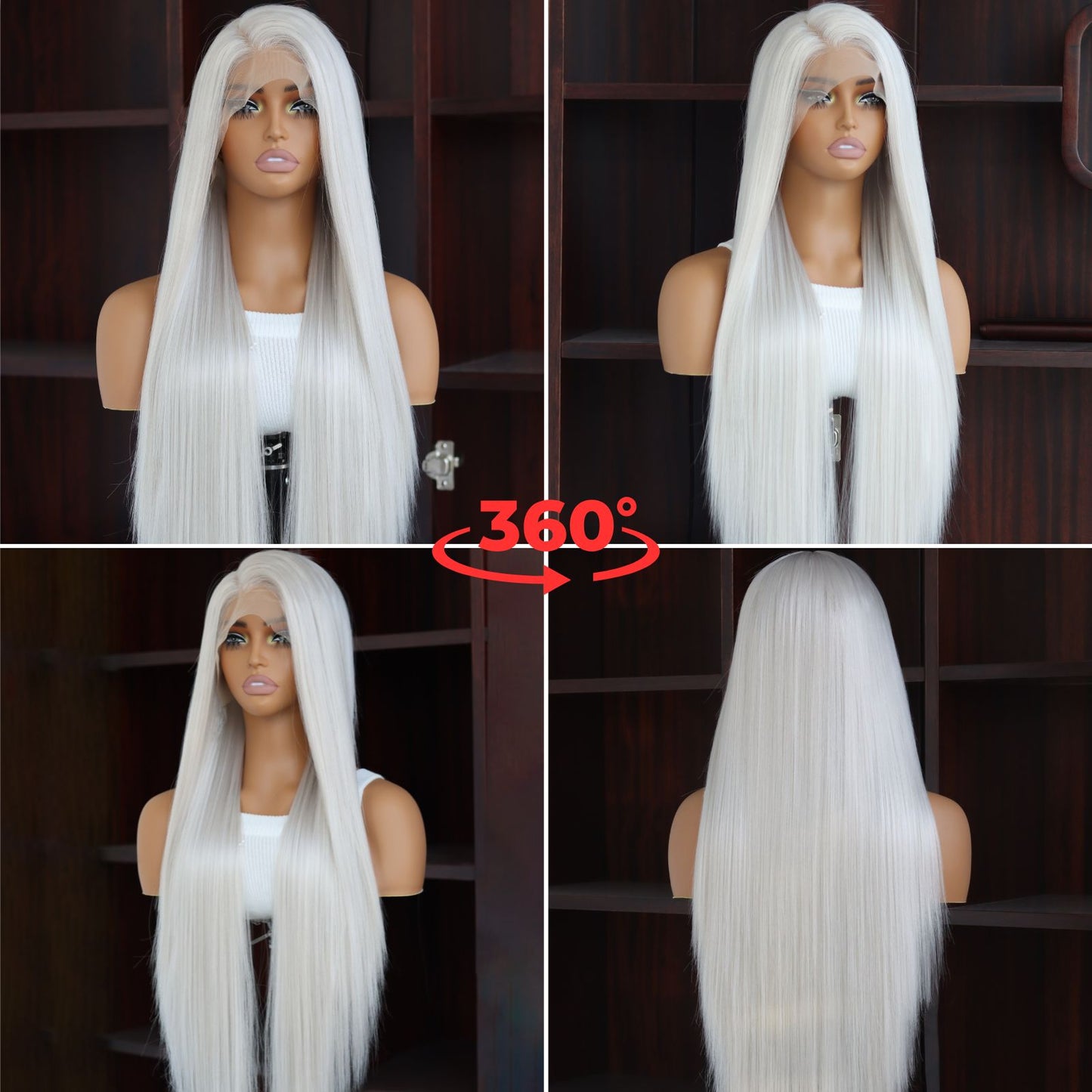 Gray White Straight Synthetic Lace Front Wig 13x4 for Party Daily Use 32 Inches