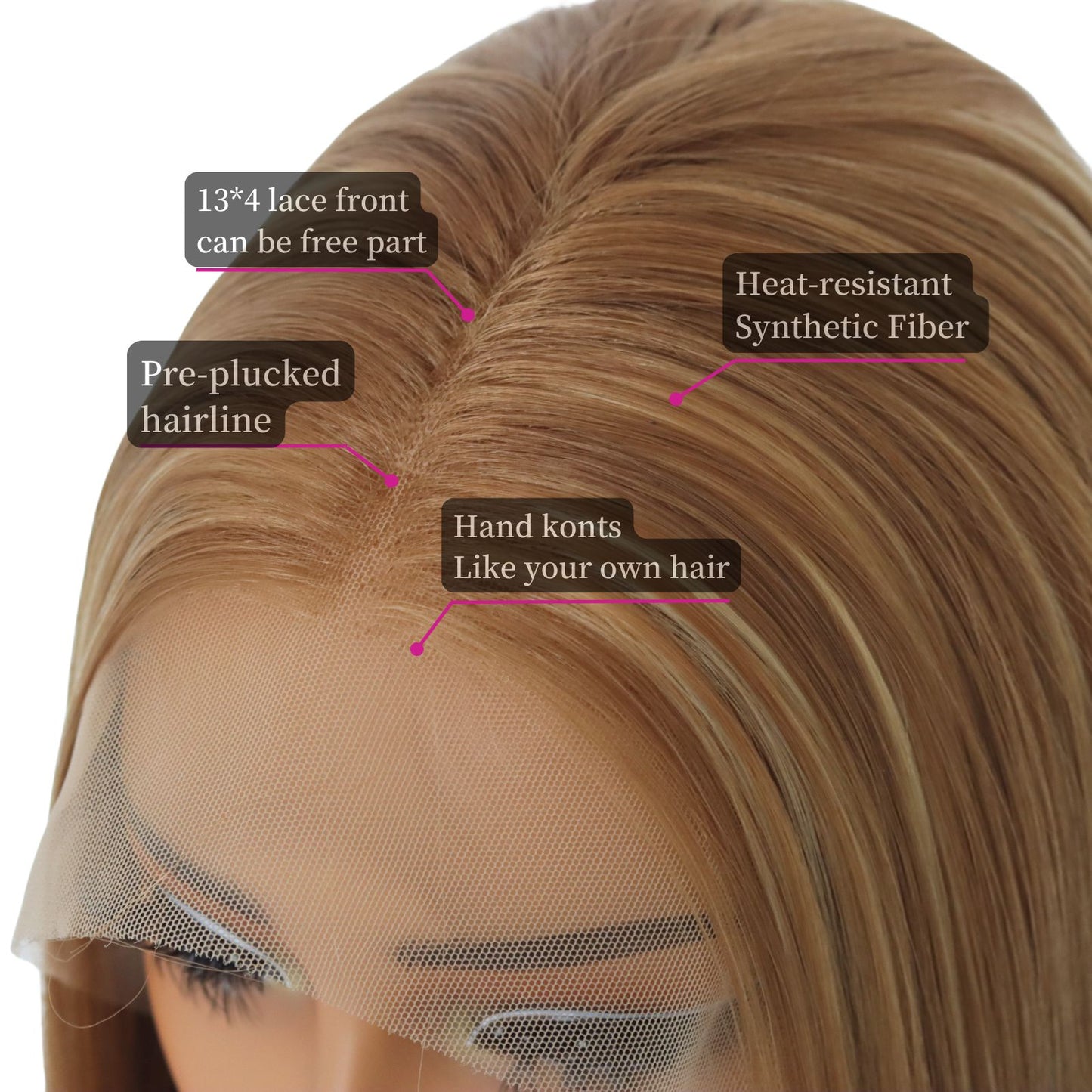 Highlight Blonde Brown Straight Synthetic Lace Front Wig 13X4 Party Daily Use 28 Inches