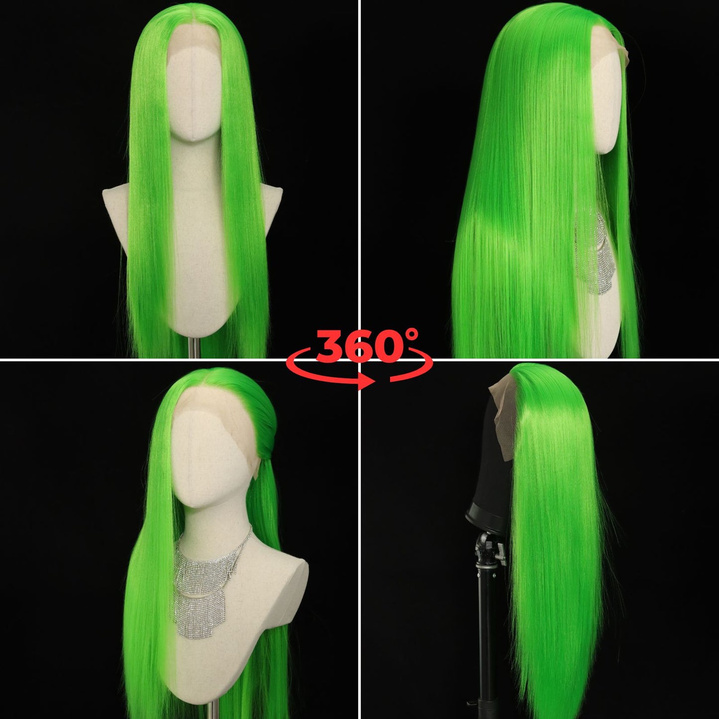 Fluorescent Green Straight Synthetic Lace Front Wig 13X4 Party Halloween Use 28 Inches