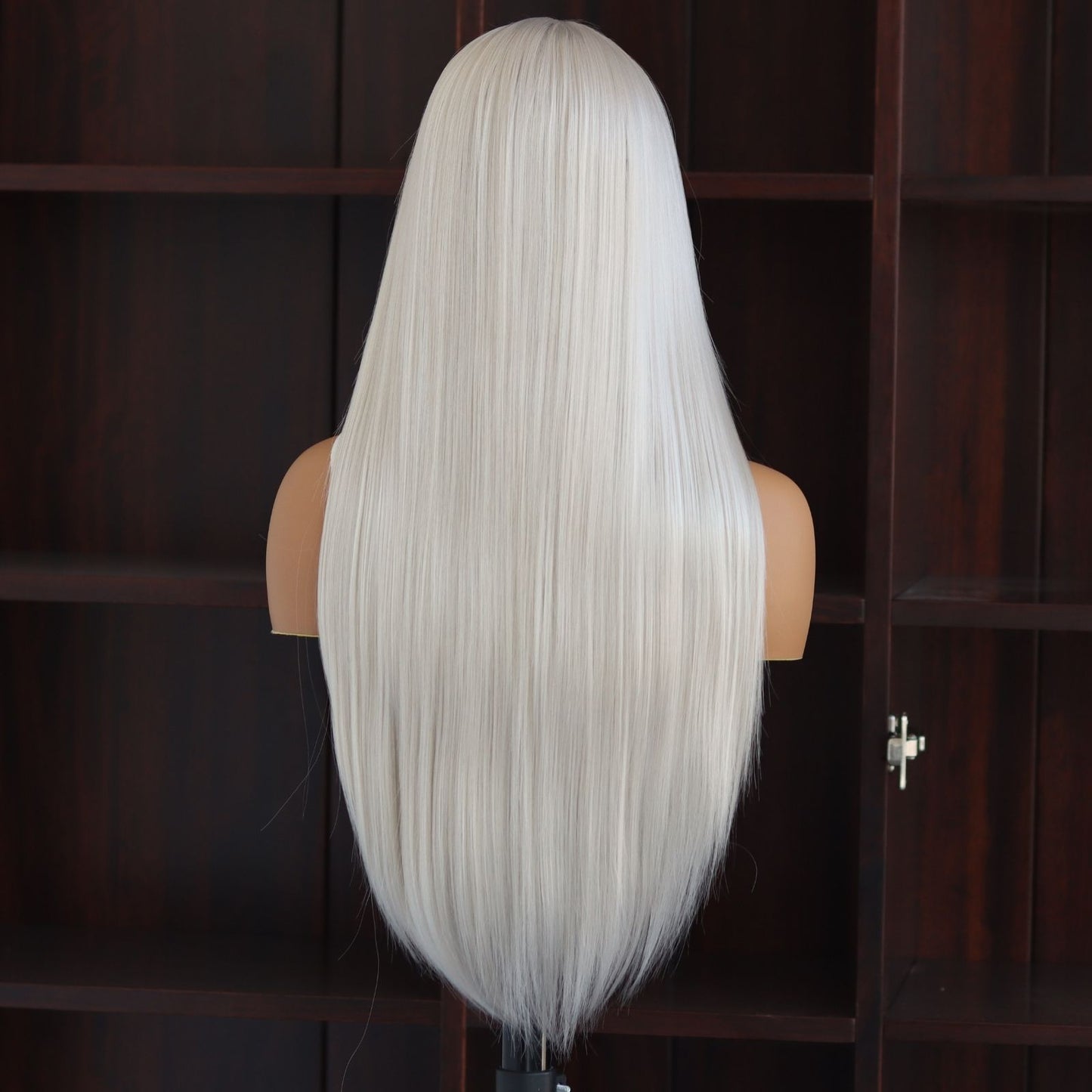 24 Inch Gray White Straight Lace Front Wig 13x4 HD Transparent Lace, Heat Resistant, Free Part, Pre-Plucked Natural Hairline Synthetic Hair