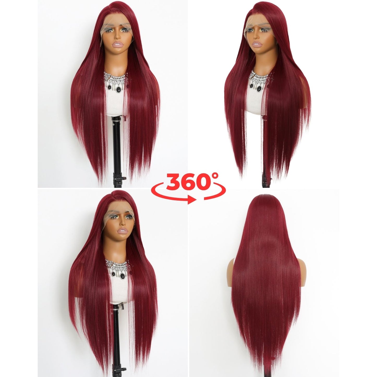 Burgundy Straight Wig 13X4 for Women Christmas Daily Use 32 Inch
