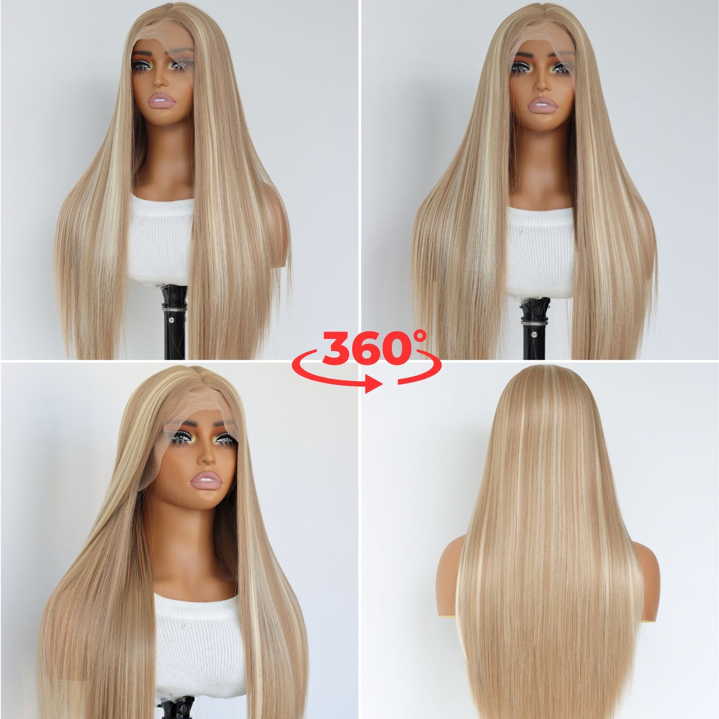 Highlight Blonde Mixed Brown Straight Synthetic Lace Front Wig 13x4 Daily Use 26 Inches