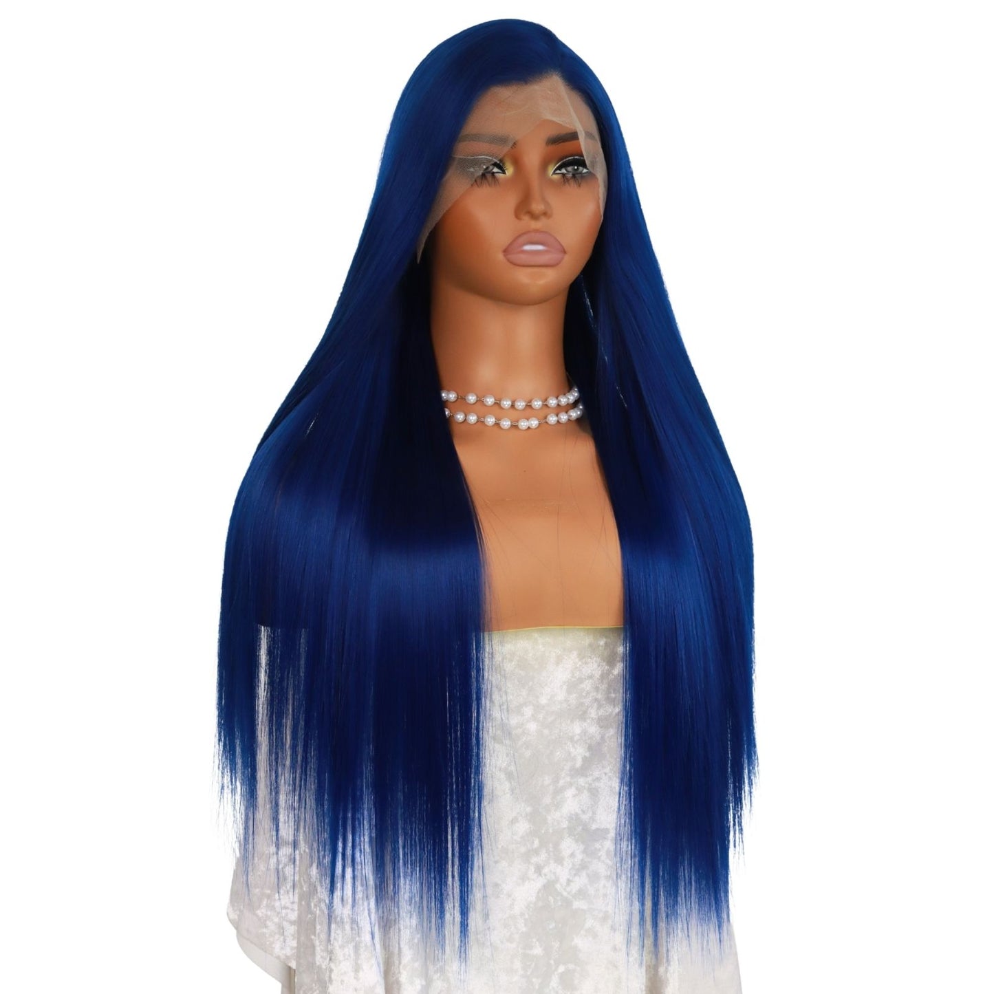Blue Long Straight Lace Front Synthetic Wig 13x4 HD Transparent Lace, Free Part, Pre-Plucked Natural Hairline, Heat-Resistant Fiber for Women 24"