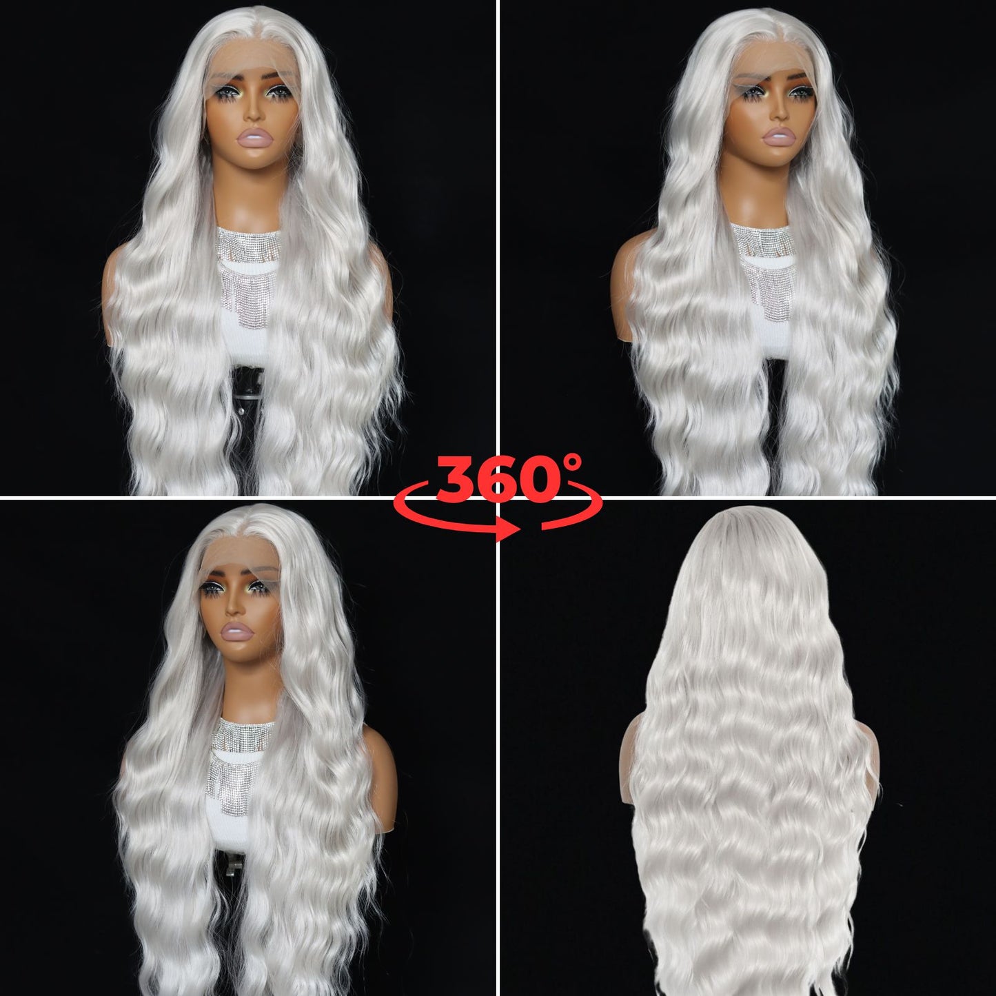 Gray White Wave Synthetic Lace Front Wig13x4 for Halloween Cosplay Use 32 Inch