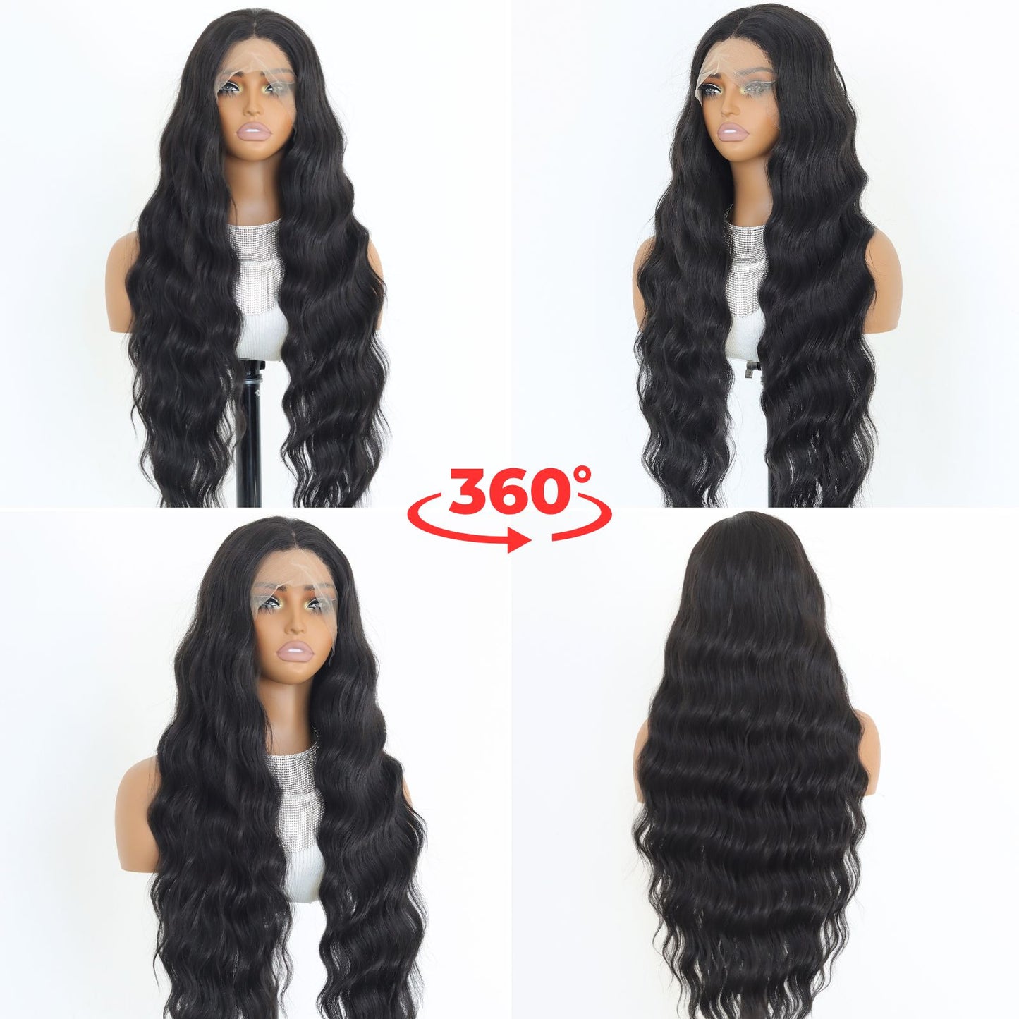 Natural Black Long Water Wave Synthetic Lace Front Wig13x4 for Party Daily Use 32 Inch