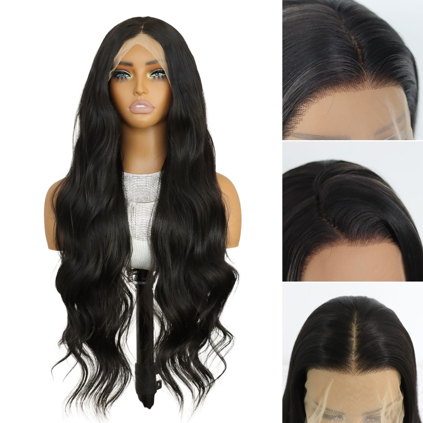 Natural Black Body Wave Synthetic Wig13x4 for Party Christmas Daily Use 32 Inch