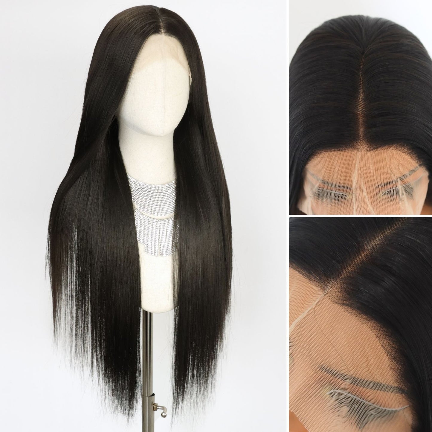 Long Straight Natural Black Lace Front Synthetic Wig13x4 for Party Christmas Daily Use 32 Inch