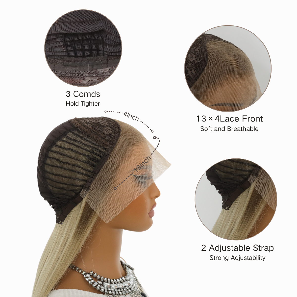 Ombre Blonde 13×4 Lace Front Wigs Ombre Light Blonde Straight Synthetic Wig Glueless Pre Plucked Natural Hairline For White Women Black Women(24Inch)