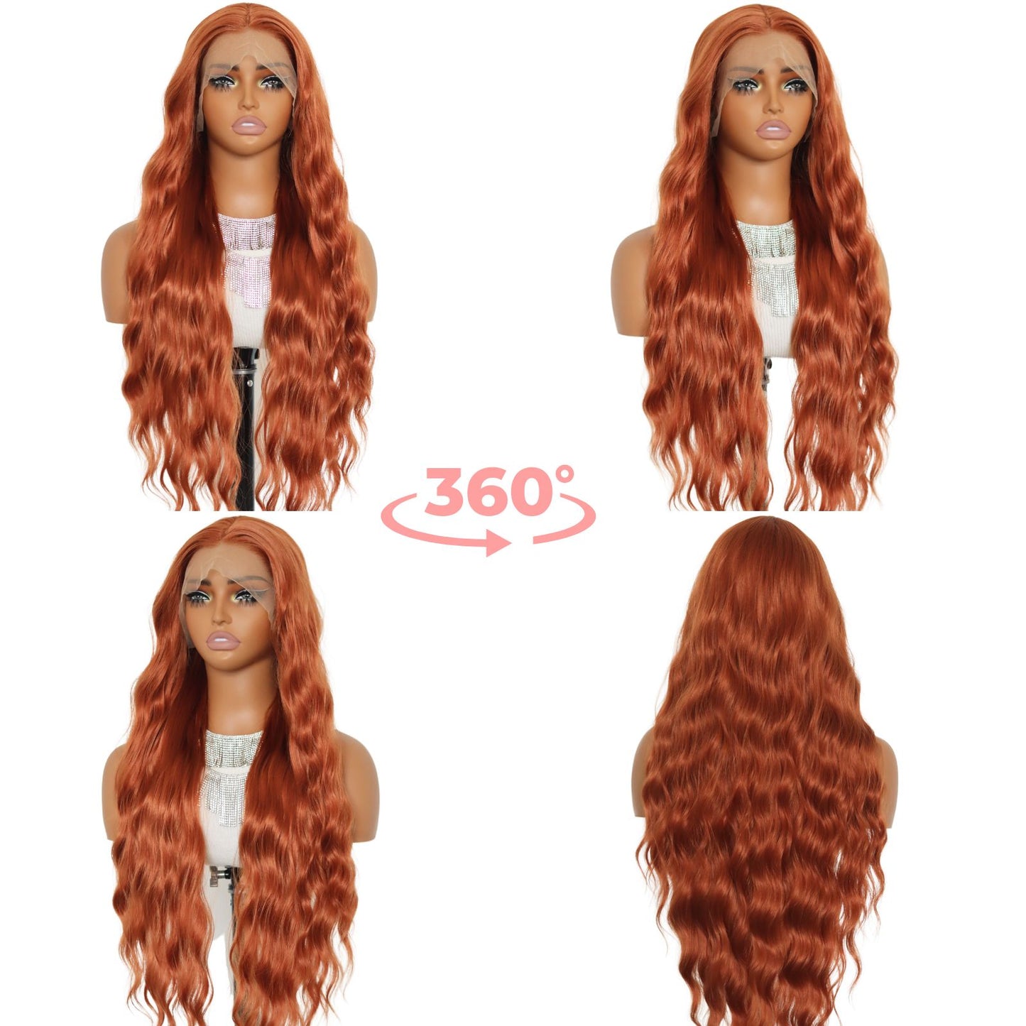 Ginger Orange Body Wave Synthetic Lace Front Wig 13x4 for Cosplay Halloween Use 32 Inch