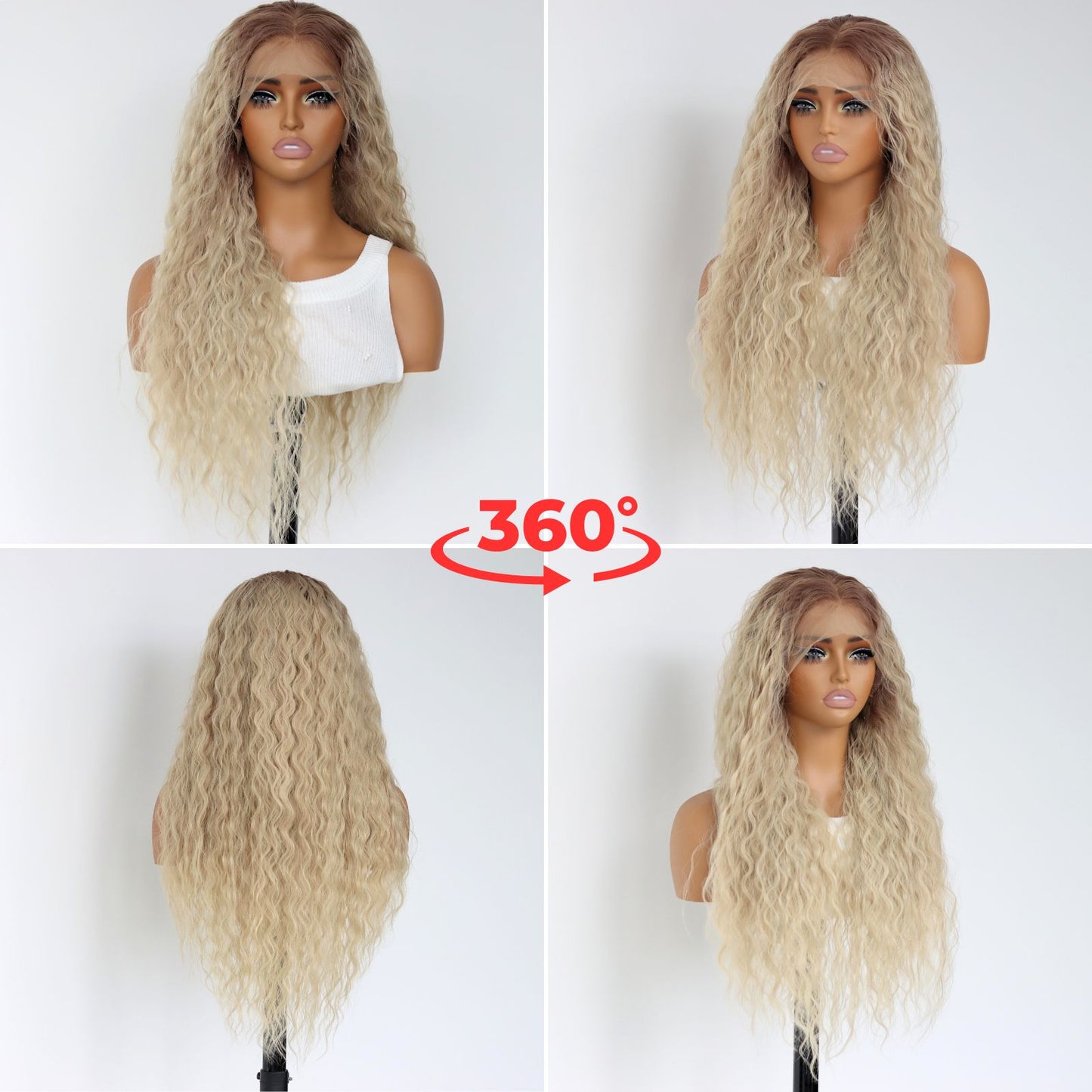 Ombre Blonde Long Curly Synthetic Lace Front Wig 13x4 for Party Christmas Daily Use 28 Inch