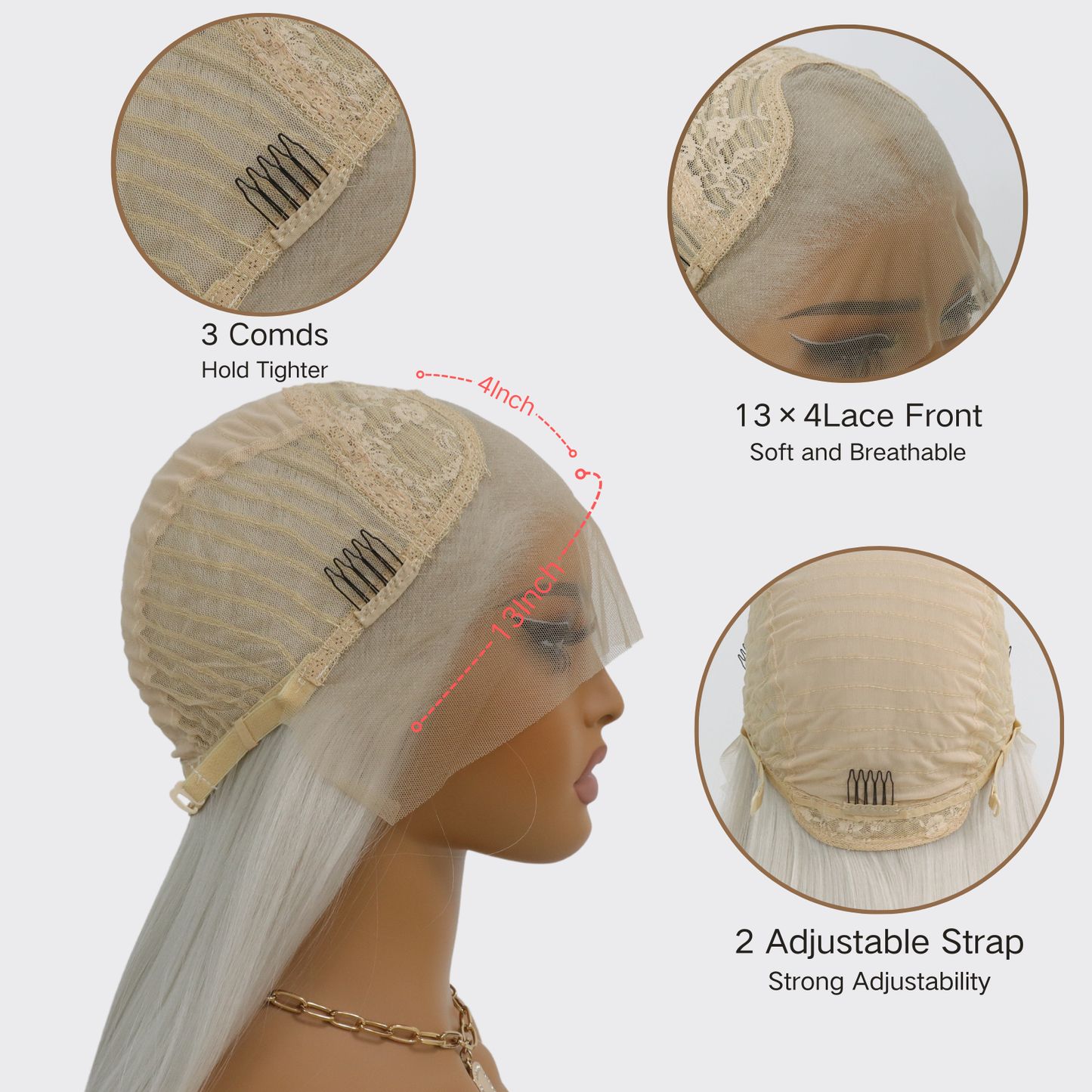 White Long Straight Wigs Platinum White Synthetic Wig 13×4 Lace Front Wigs Pre Plucked Natural Hairline Heat-Resistant Fiber Wig For Women(24Inch)