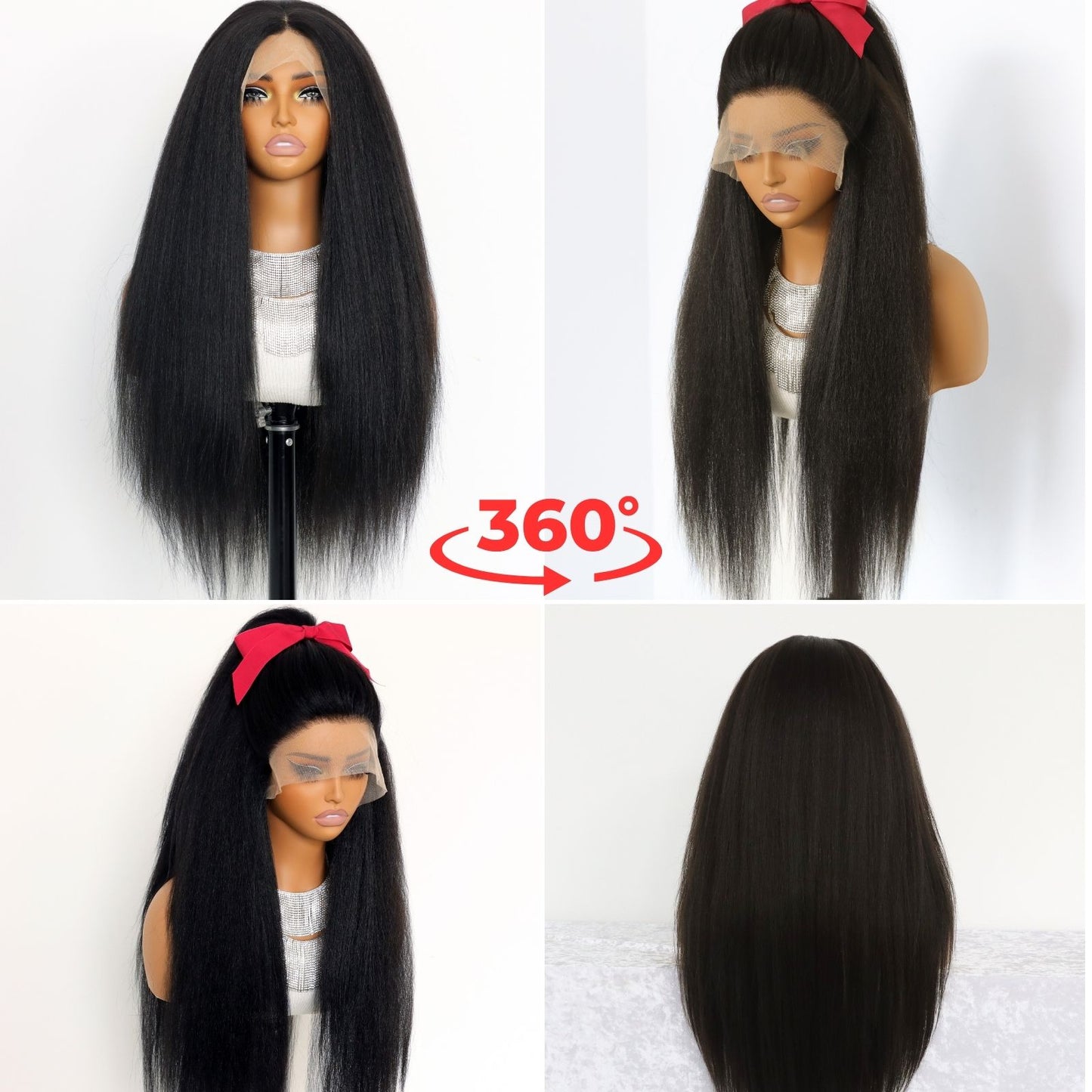 Yaki Straight Black Synthetic Lace Front Wig 13x4 Daily Use 28 Inch
