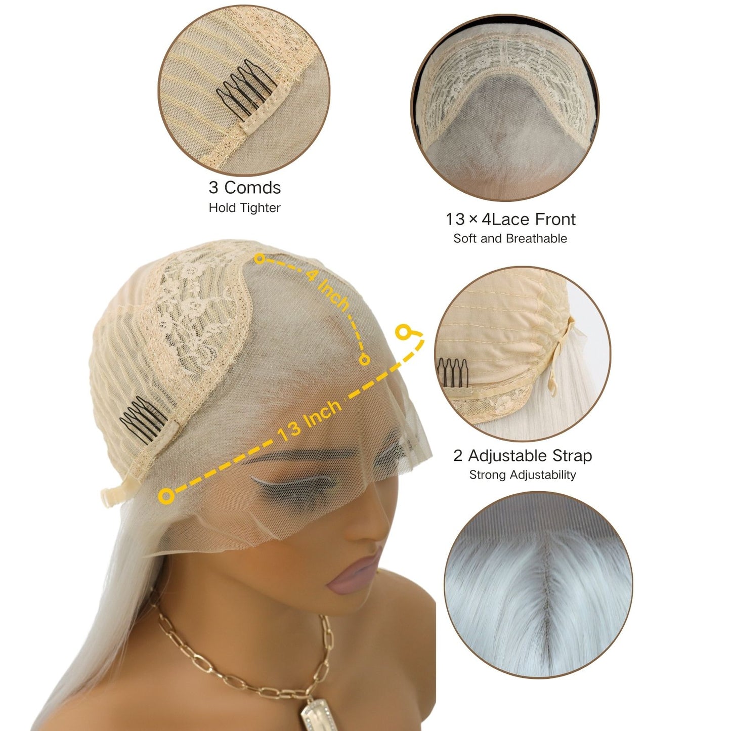 Cream White Straight Synthetic Lace Front Wig 13X4 Party Use 26 Inches