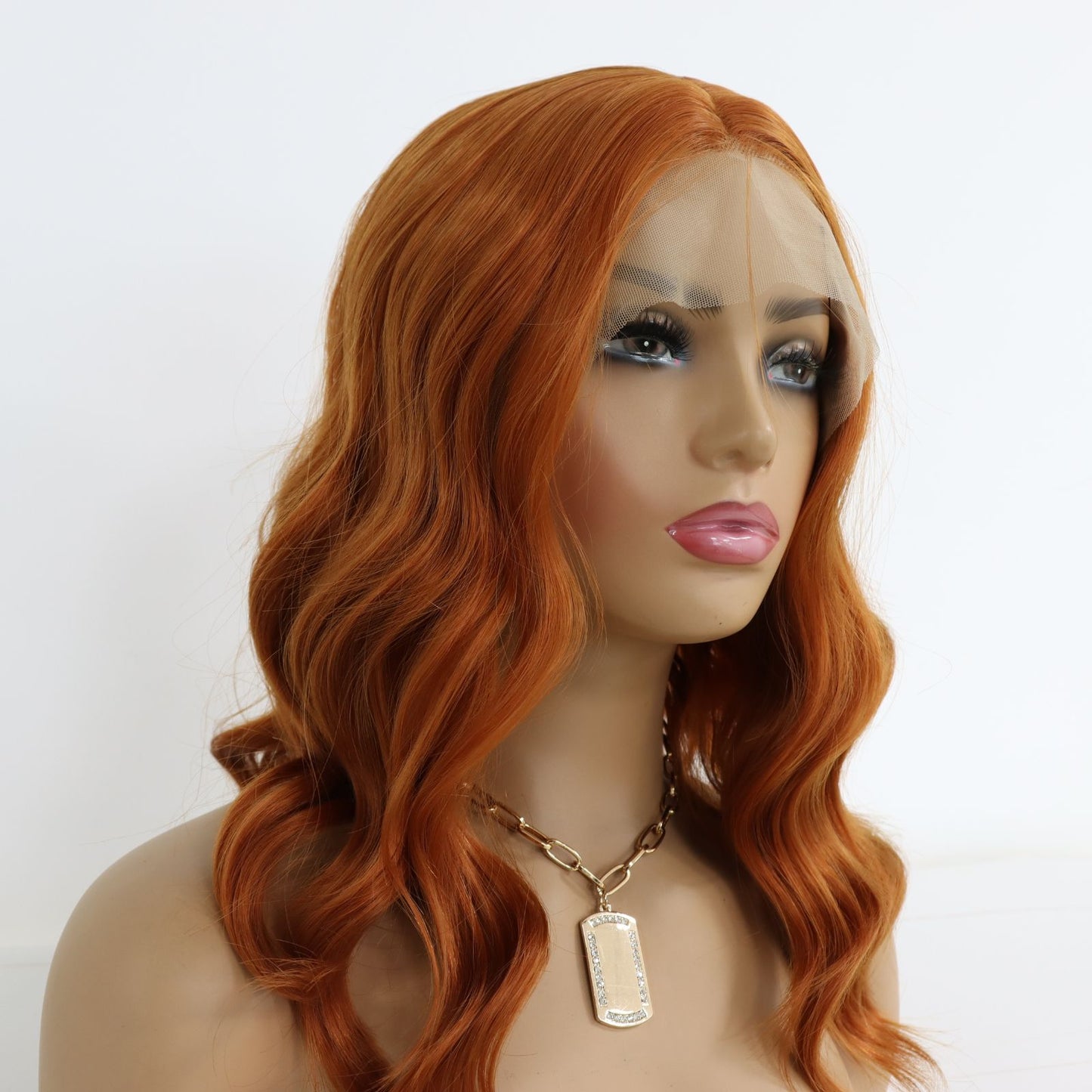 Ginger Orange Short Wave Bob Style Lace Front Synthetic Wig 13x4 for Party Daily Use 14 Inch