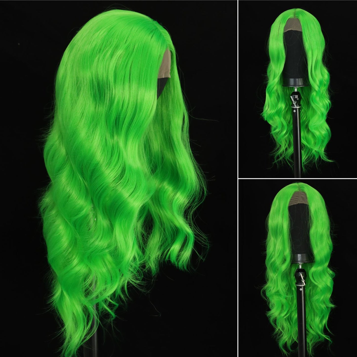 Fluorescent Green Body Wave Synthetic Lace Front Wigs for Holidays Daily Party Use 28 Inch