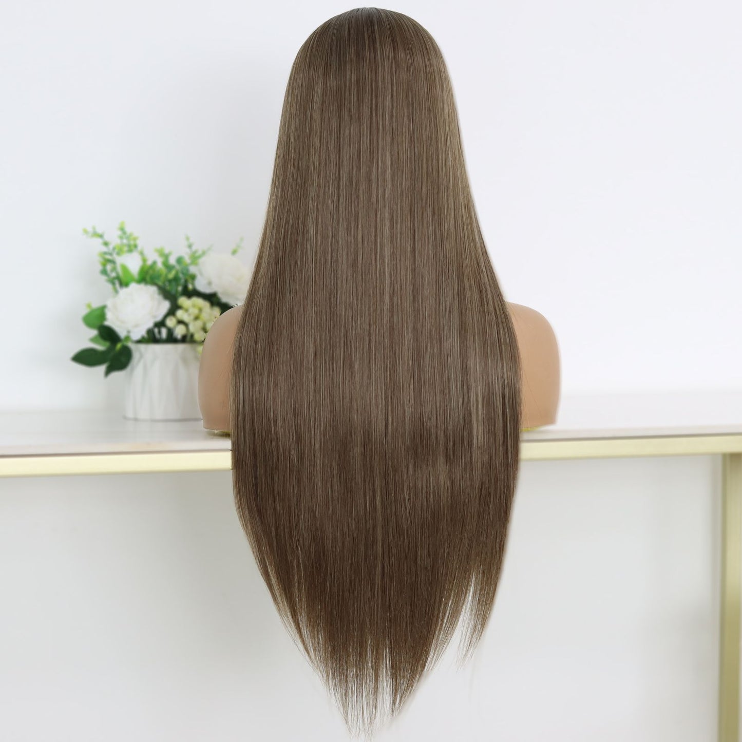 Ombre Brown Straight Synthetic Lace Front Wig13x4 for Party Daily Use 26 Inch