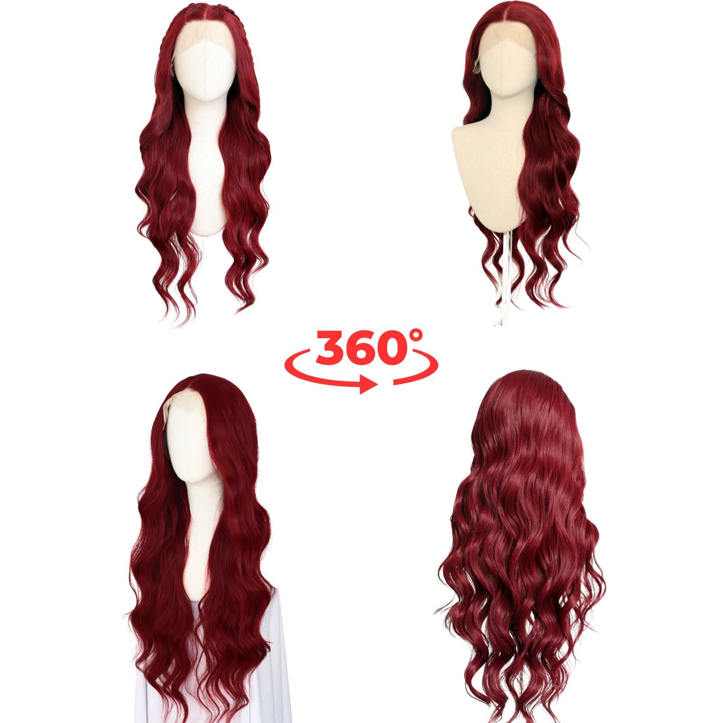 Burgundy Body Wave Synthetic Lace Front Wig 13x4 Cosplay Daily Use 32 Inch