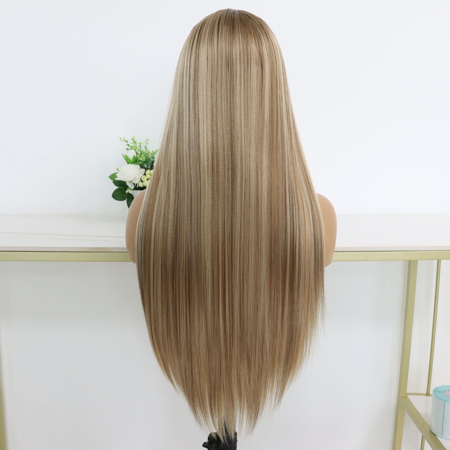 Ombre Blonde Mixed Brown Straight Synthetic Lace Front Wig 13x4 Daily Use 26 Inches