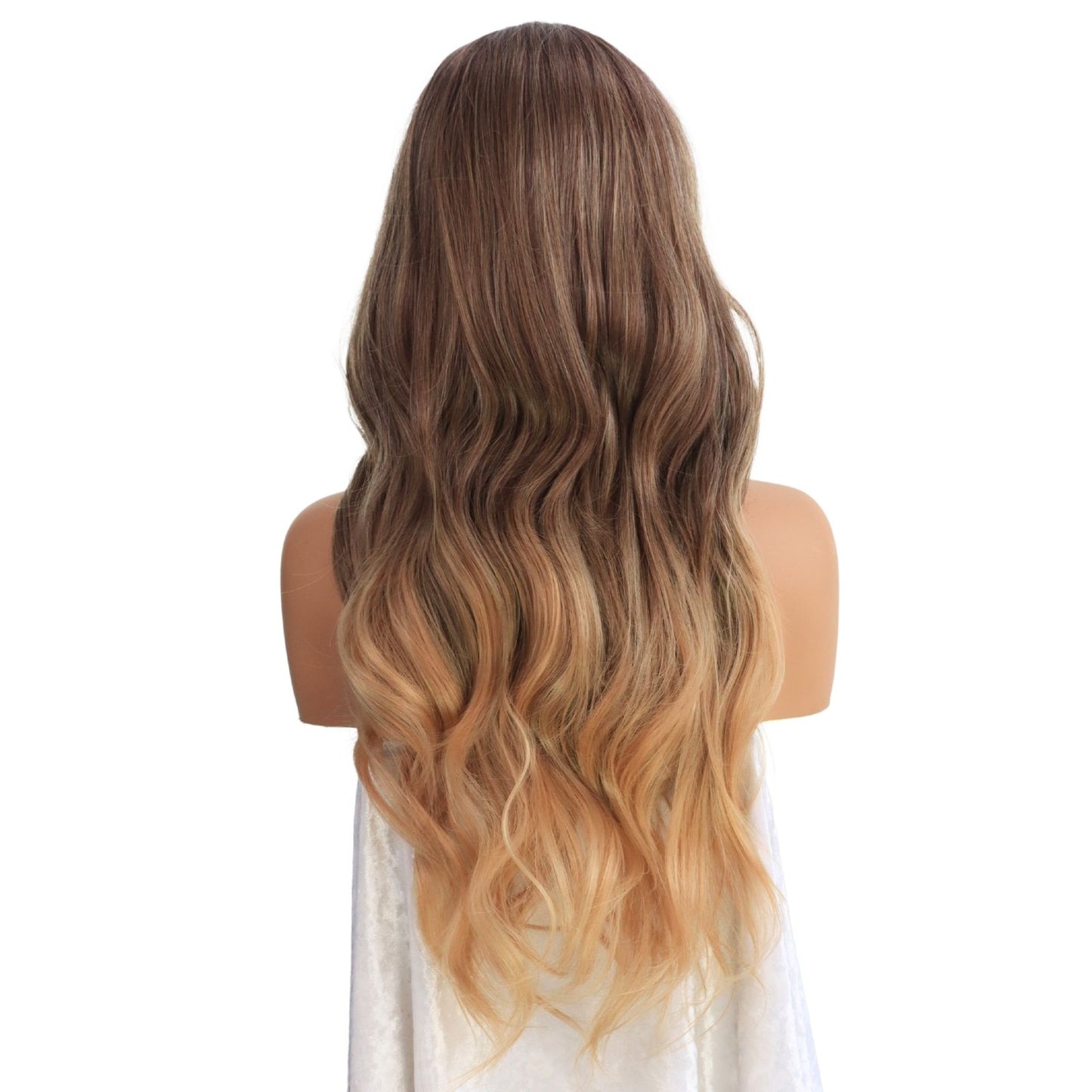 Champagne Gold Ombre Reddish Brown Lace Front Wig with Dark Roots Heat-Resistant Pre-Plucked Hairline 13x4 Free Part HD Transparent 24" for Party Daily Use