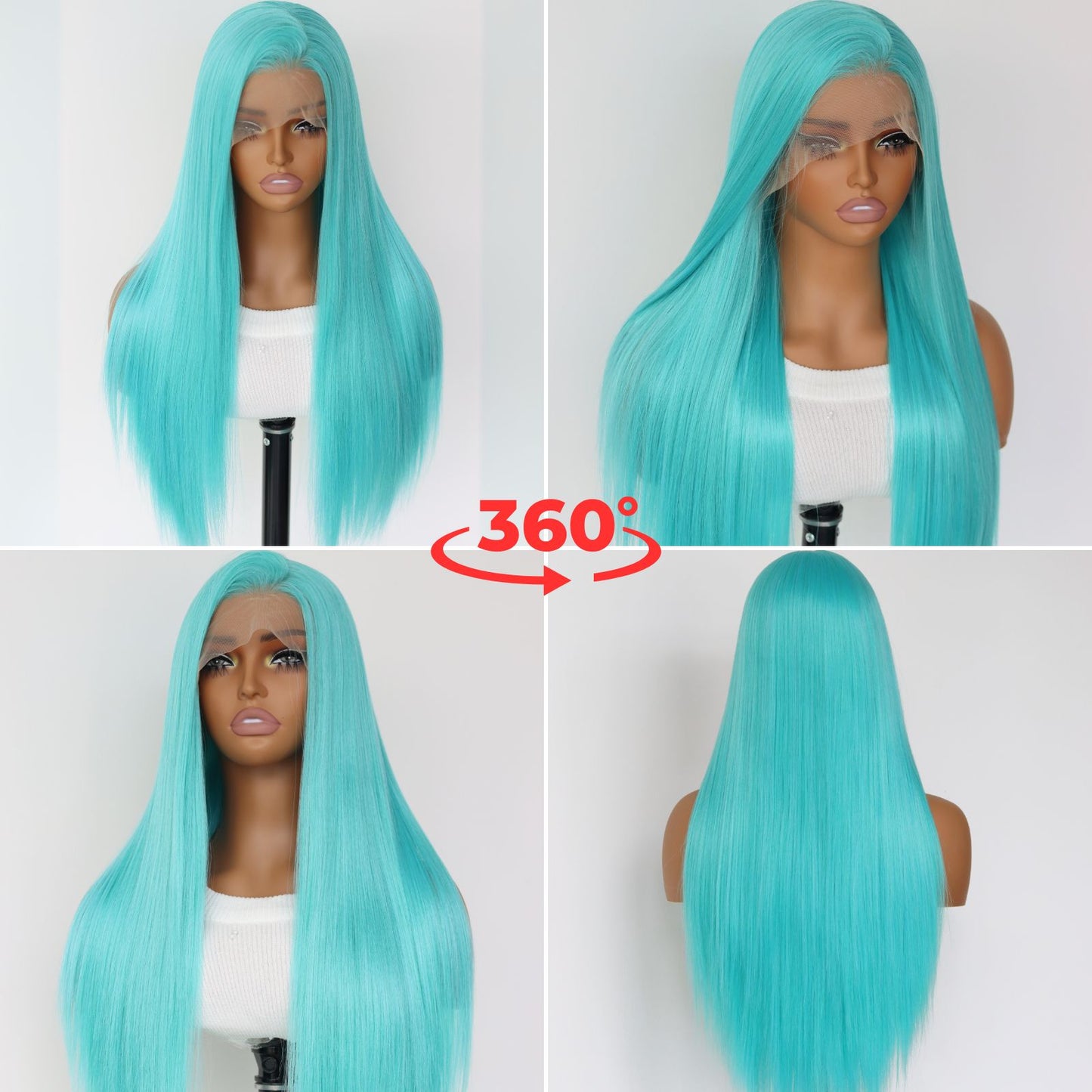 Mint Blue Straight Synthetic Lace Front Wig 13x4 for Party Halloween Use 26 Inches