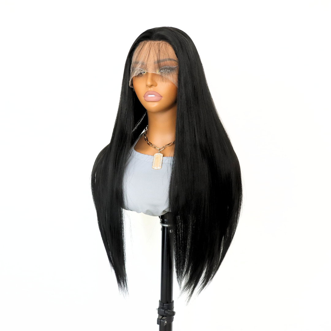 Black Long Straight Synthetic Wig Lace Front Wigs Natural Hairline Heat-resistant Fiber Wig For Daily Party Use (24Inch)