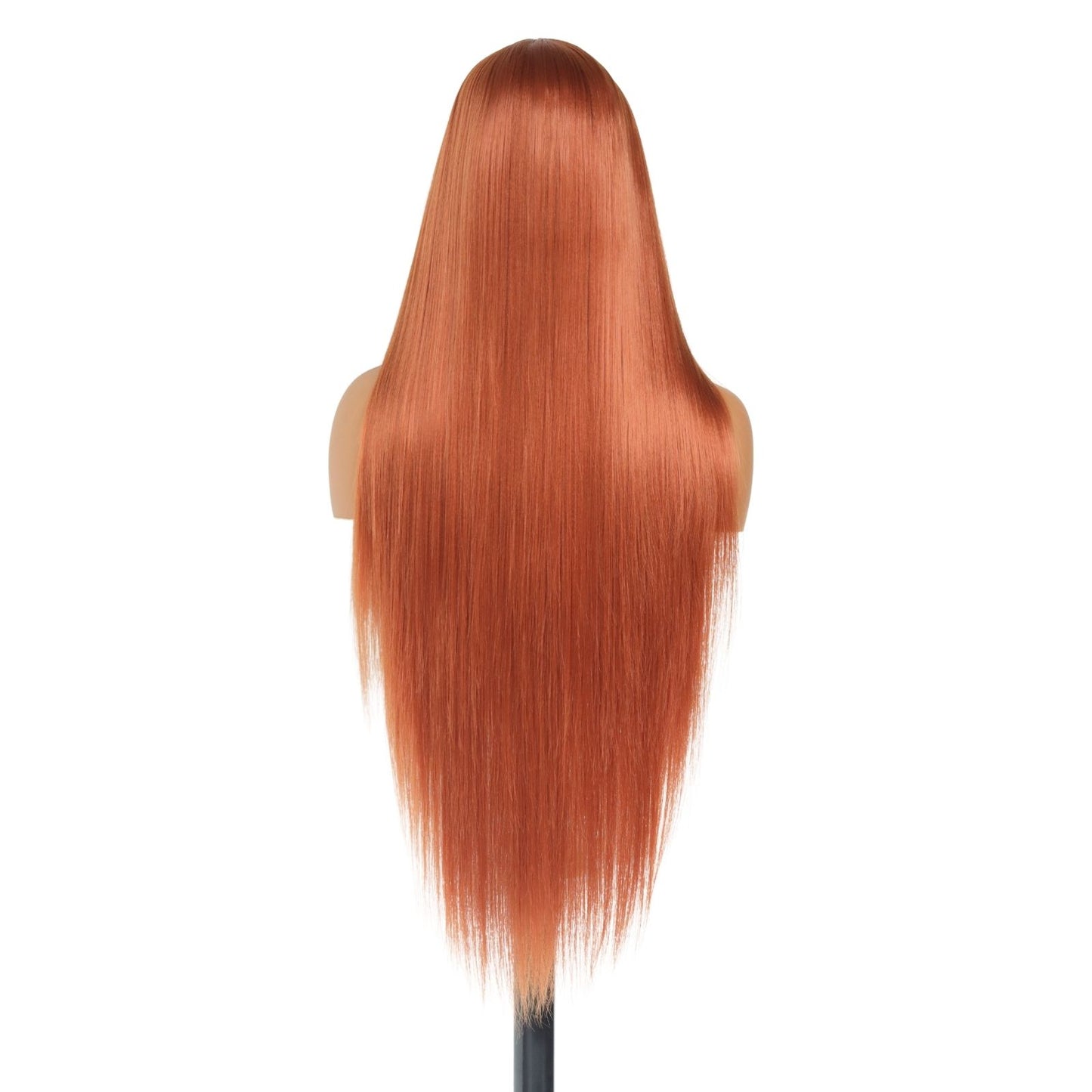 Copper Orange Straight Synthetic Lace Front Wig Ginger Orange Heat Resistant Pre Plucked Free Part 13x4 Party Daily Use 32 Inches