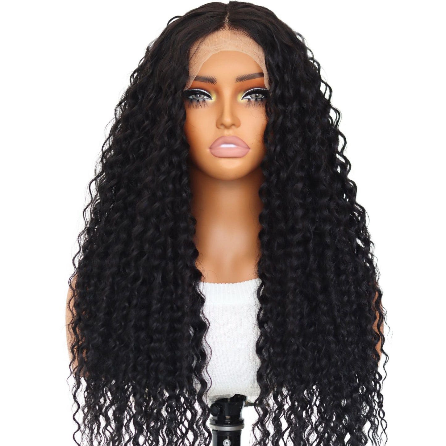 Black Curly Wavy Synthetic Lace Front Wigs 13x4 Daily Use 28 Inches